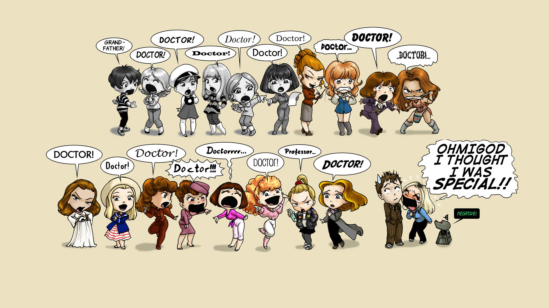 Doctor Who, Compagne del Dottore, Chibi, Fumetto, Umorismo, 16:9 Full HD, sfondo widescreen
