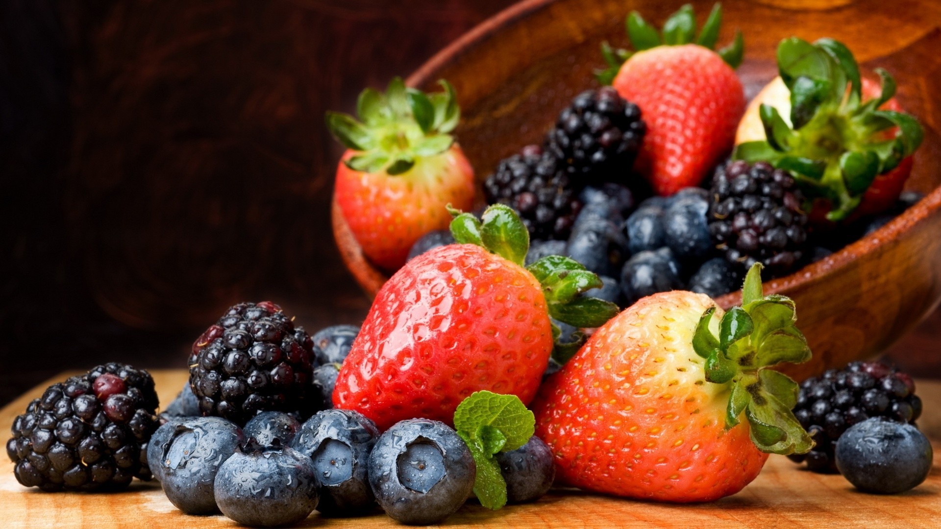 Frutti di bosco, Fragole, More, Mirtilli, 16:9 Full HD, sfondo widescreen