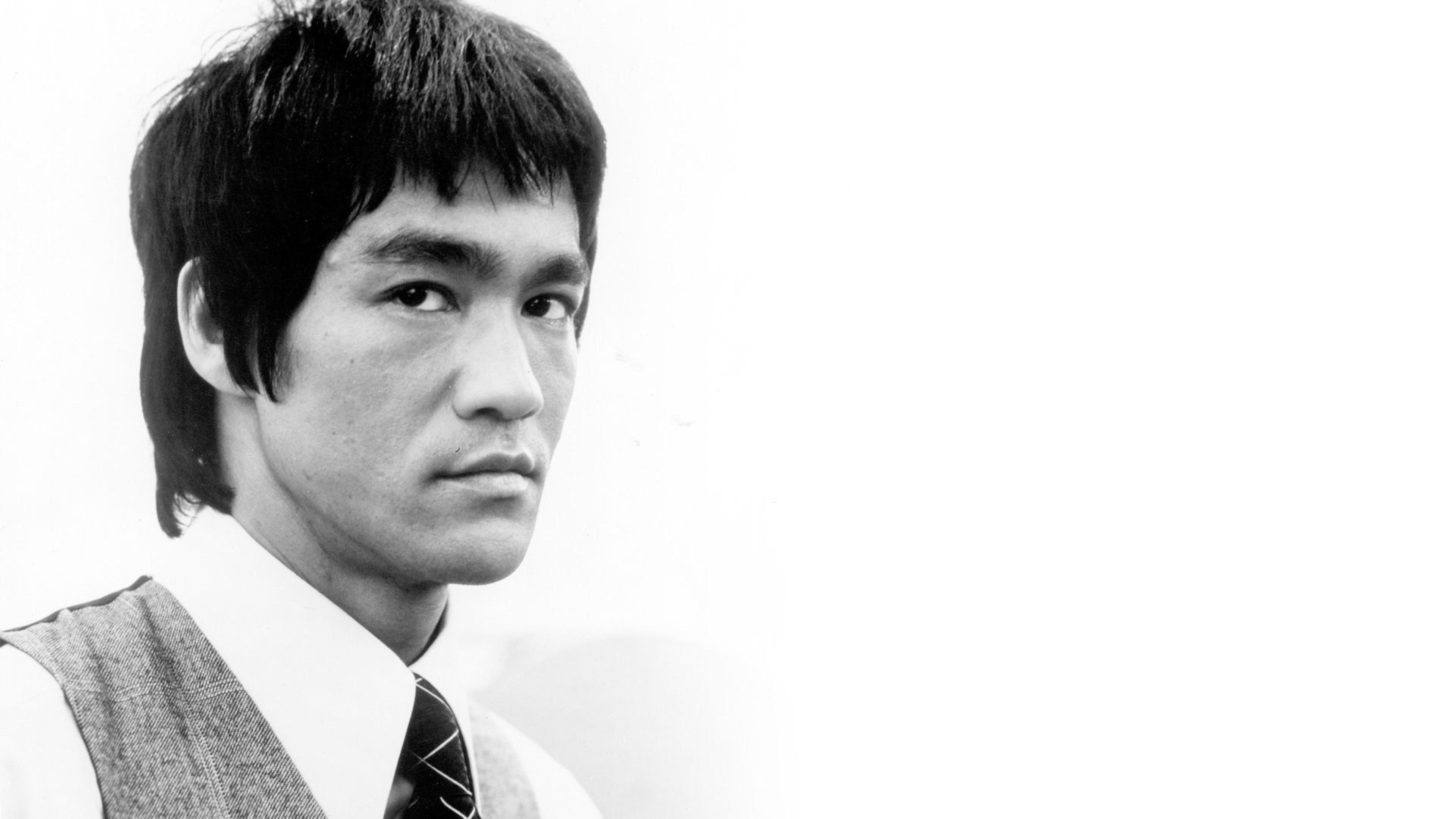 Bruce Lee, Ritratto, Giacca e cravatta, Bianco e nero, 4K, sfondo per portatile