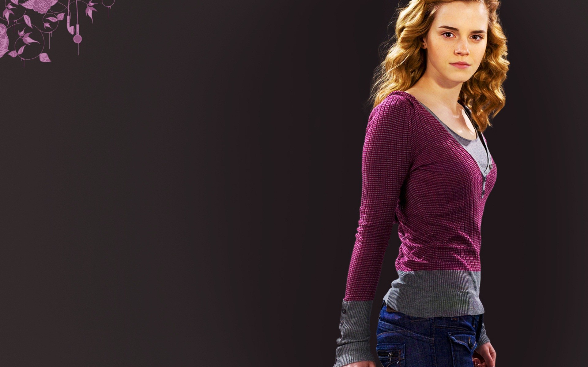 Emma Watson, Hermione Granger, Harry Potter, Cardigan viola, Full HD, sfondo desktop