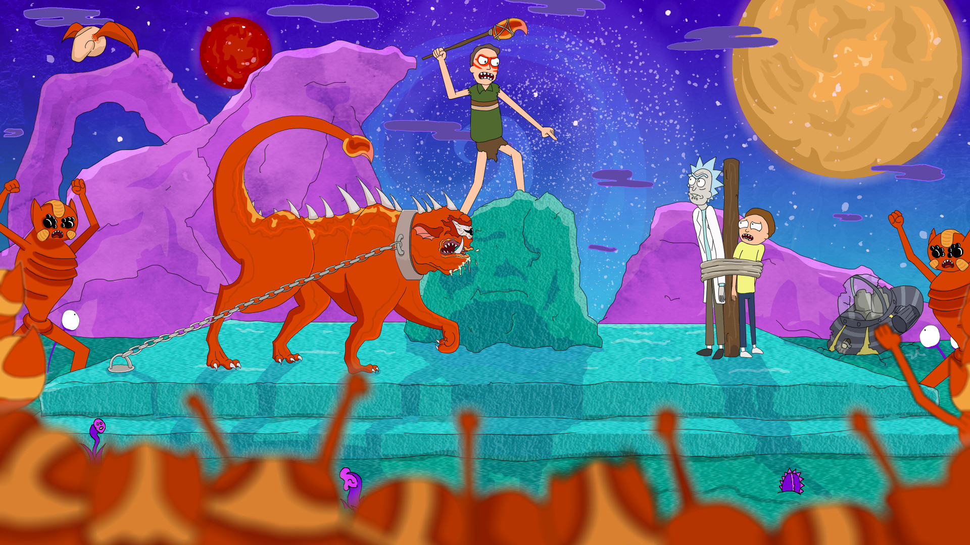 Rick Sanchez, Morty Smith, Rick and Morty, Pianeta alieno, Mostri, sfondo desktop Full HD