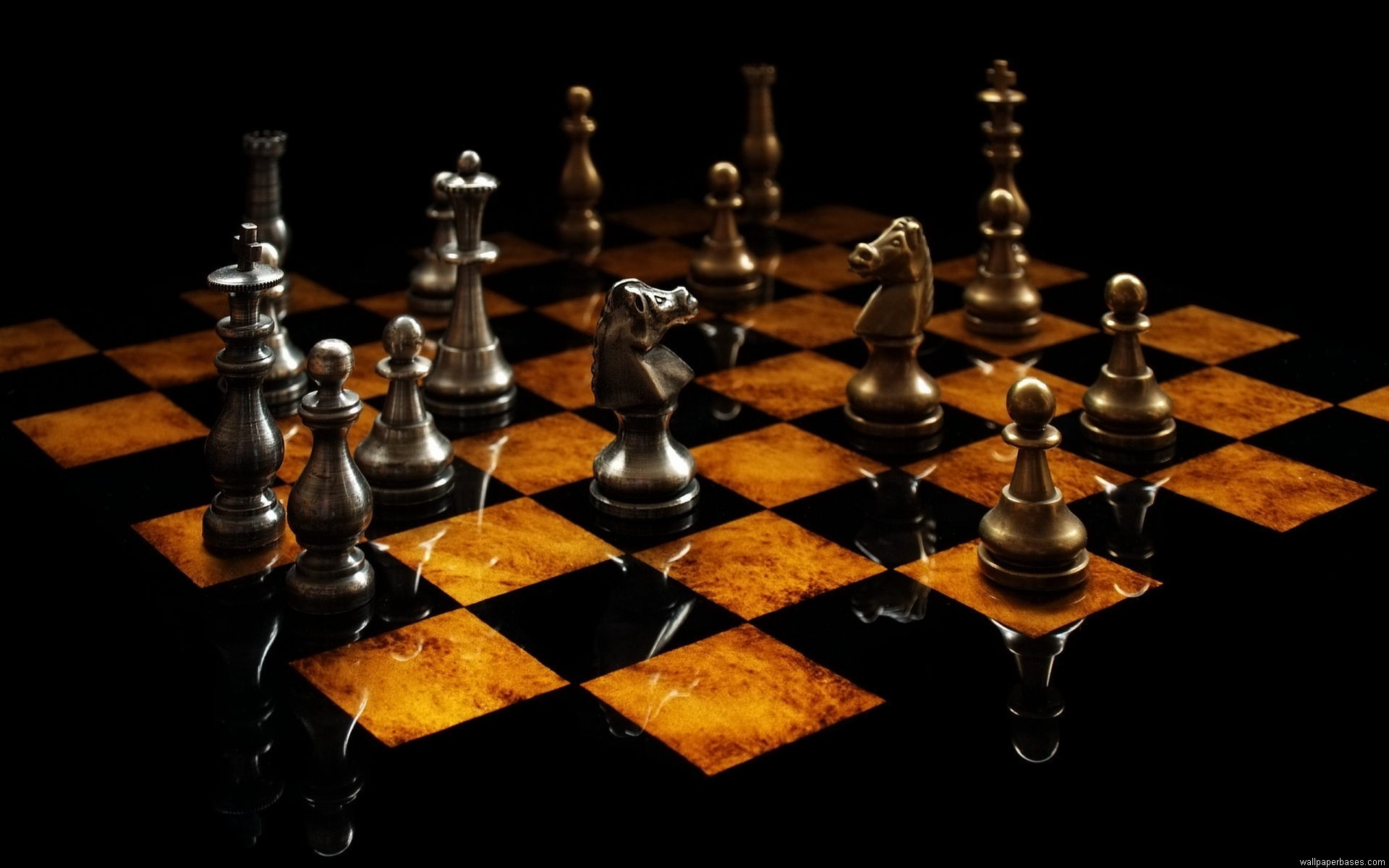 Scacchiera, Scacchi, Rendering 3D, Sfondo nero, 16:10 Full HD, wallpaper widescreen
