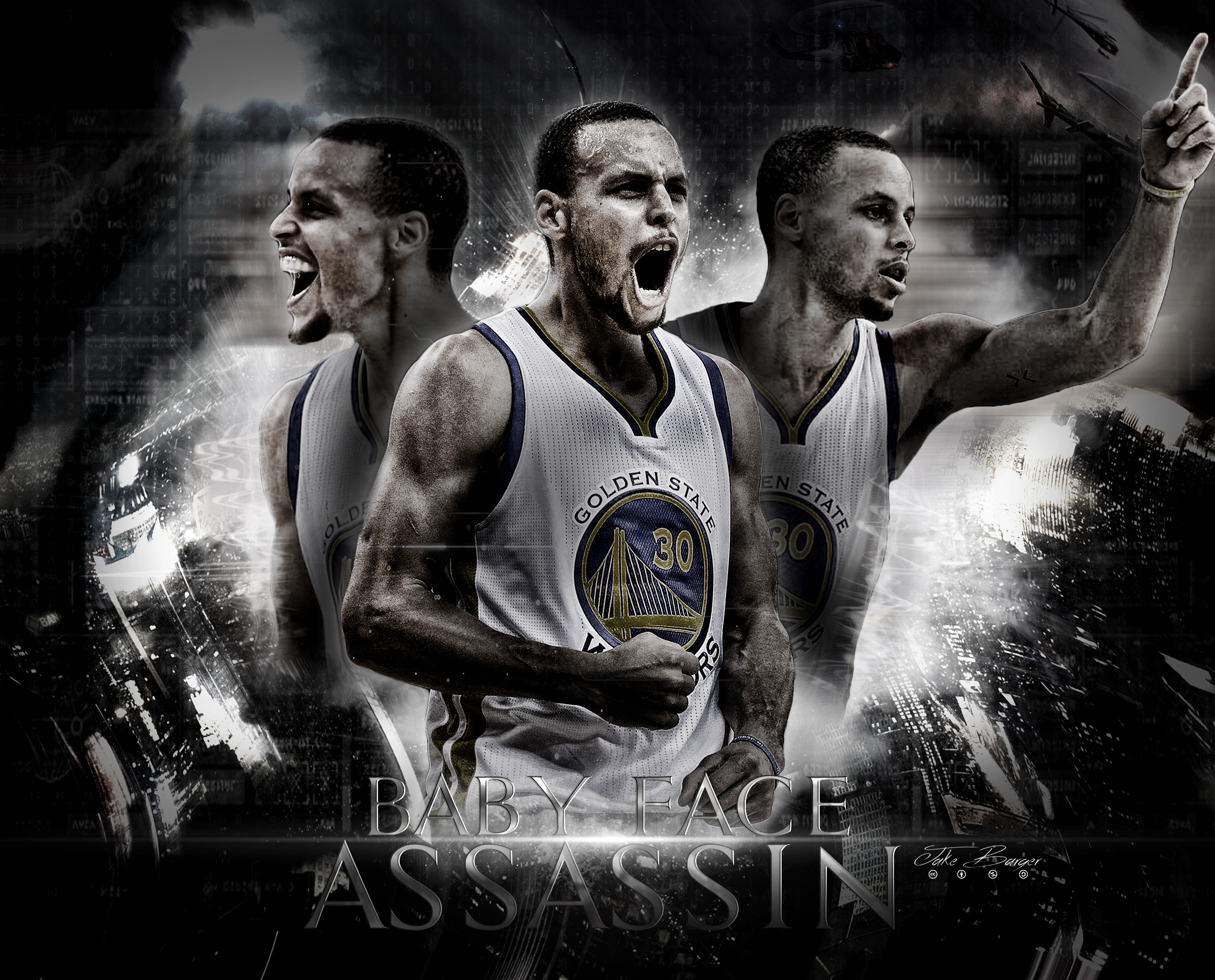Stephen Curry, Baby Face Assassin, Golden State Warriors, Bianco e nero, sfondo Full HD per computer