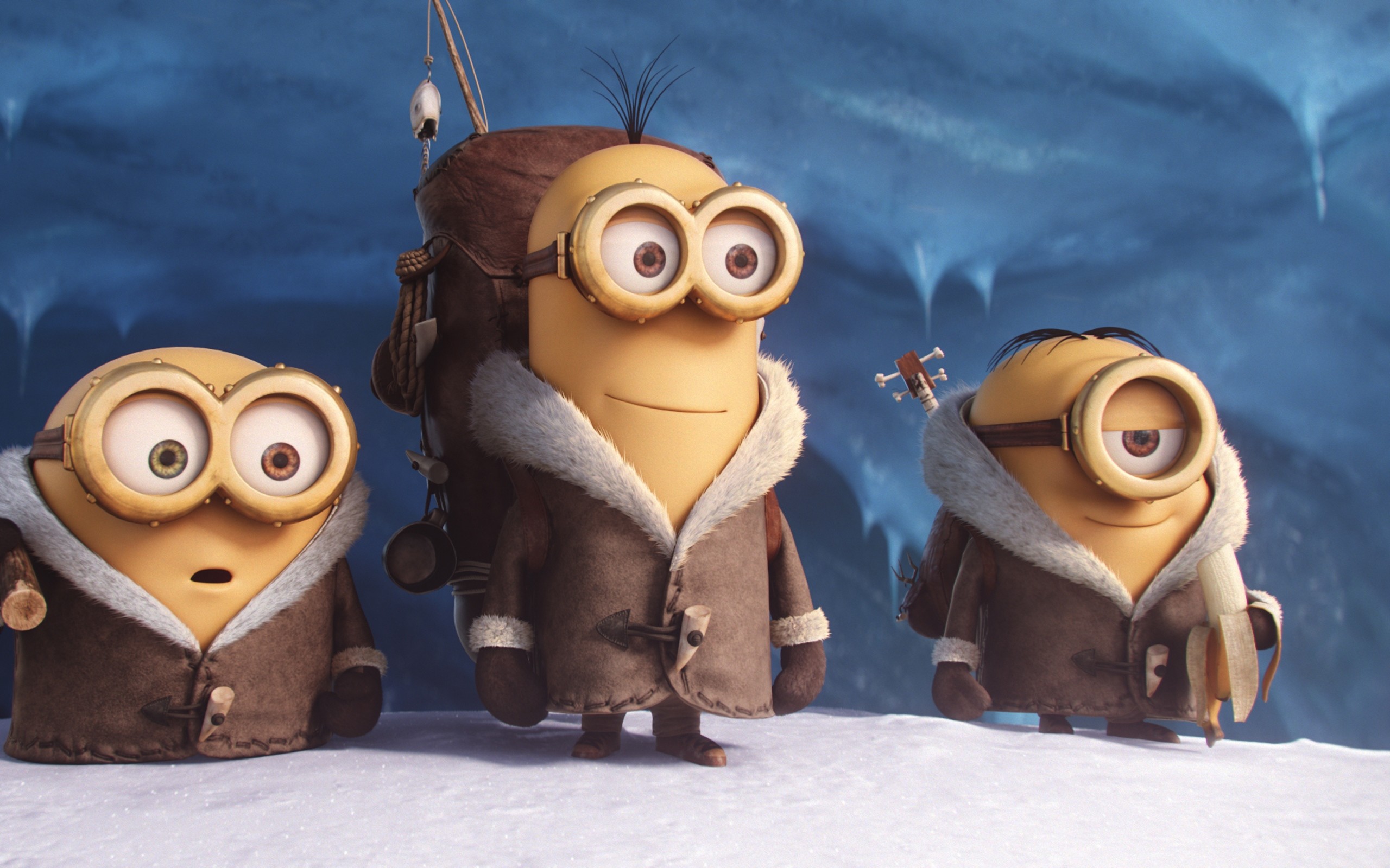 Minions, Kevin, Stuart, Bob, Cappotti invernali, Ghiaccio, 16:10 2K, sfondo widescreen