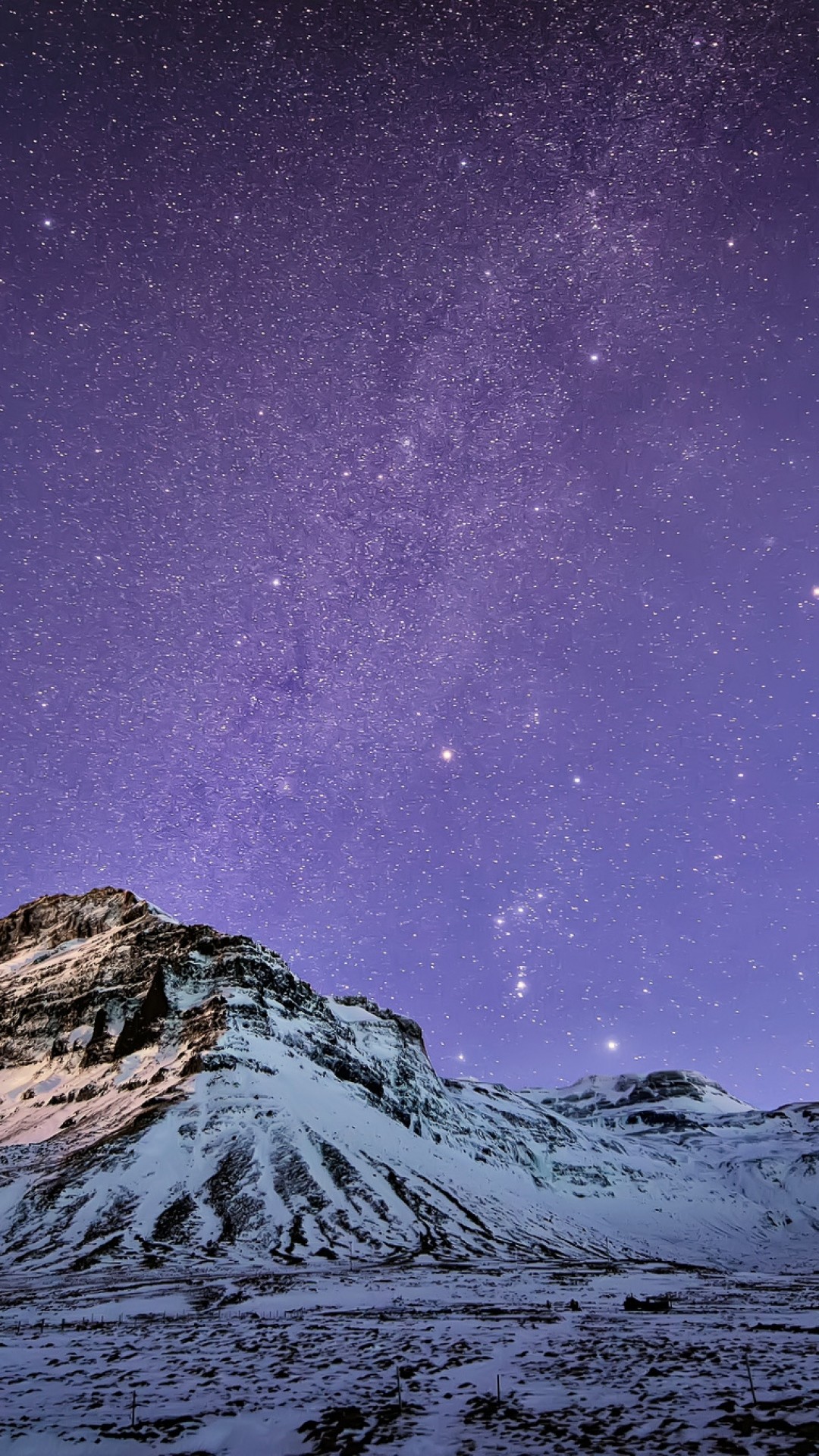 Via Lattea, Montagna innevata, Cielo stellato, Viola, Full HD, schermata di blocco iPhone 6