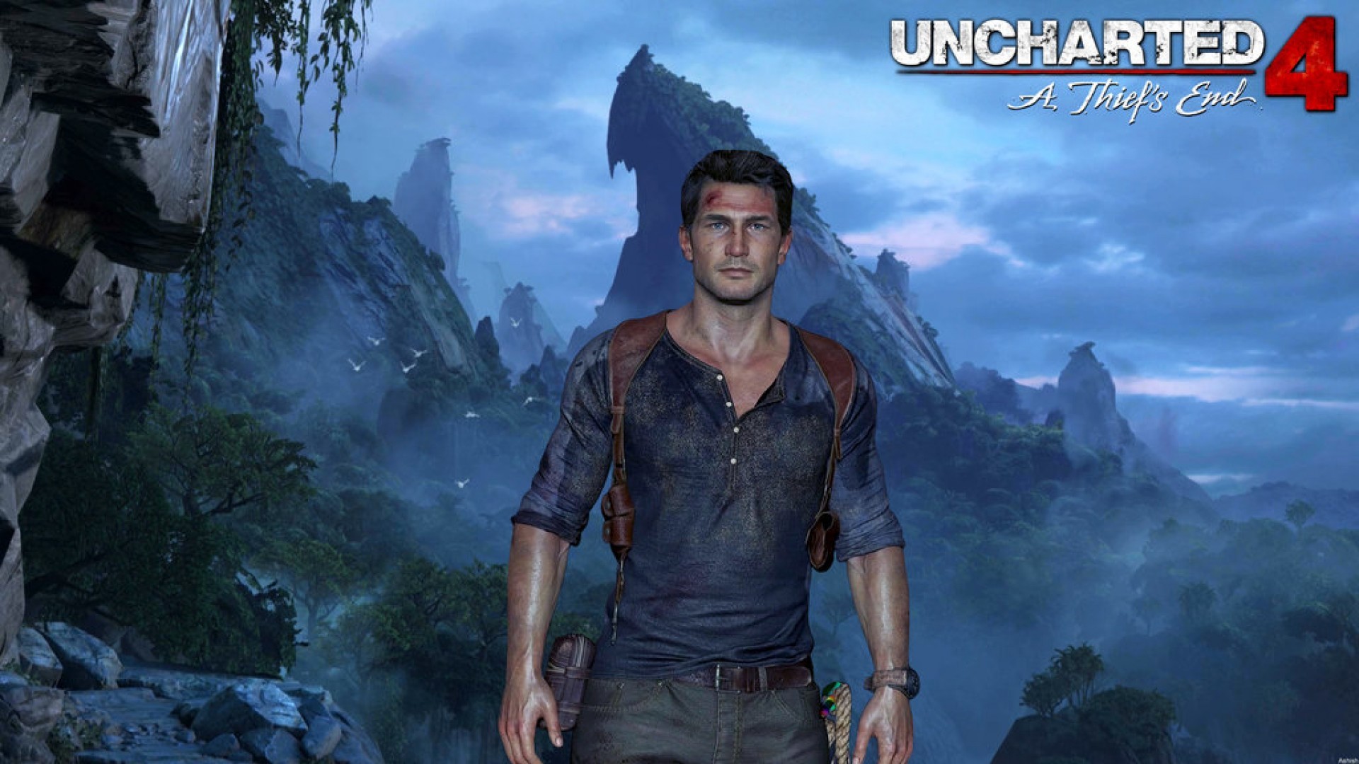 Nathan Drake, Uncharted 4: Fine di un ladro, Logo, Isola, 16:9 Full HD, sfondo widescreen