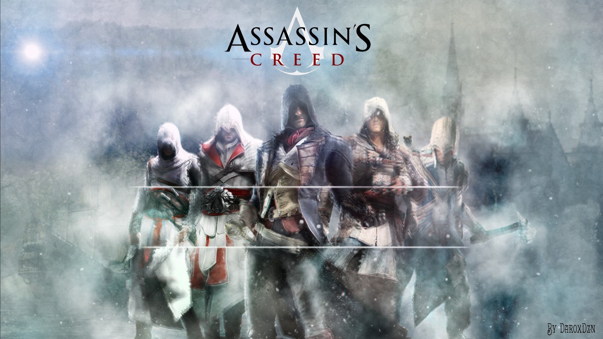 Assassin's Creed, Assassini, Gruppo, Nebbia, 1920x1080, sfondo per PC