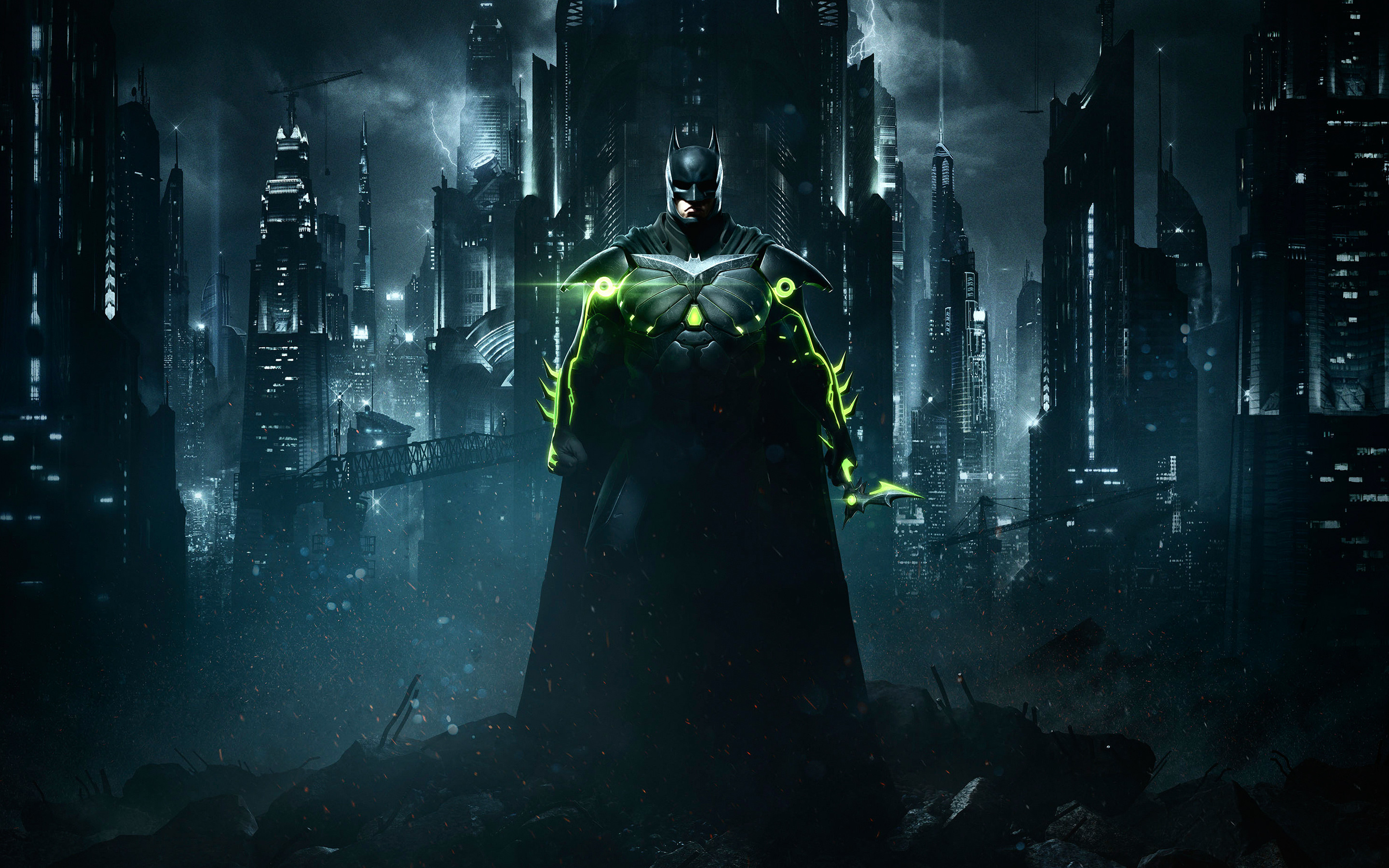 Batman, Injustice 2, Gotham City, Notte, 16:10 2K, sfondo widescreen