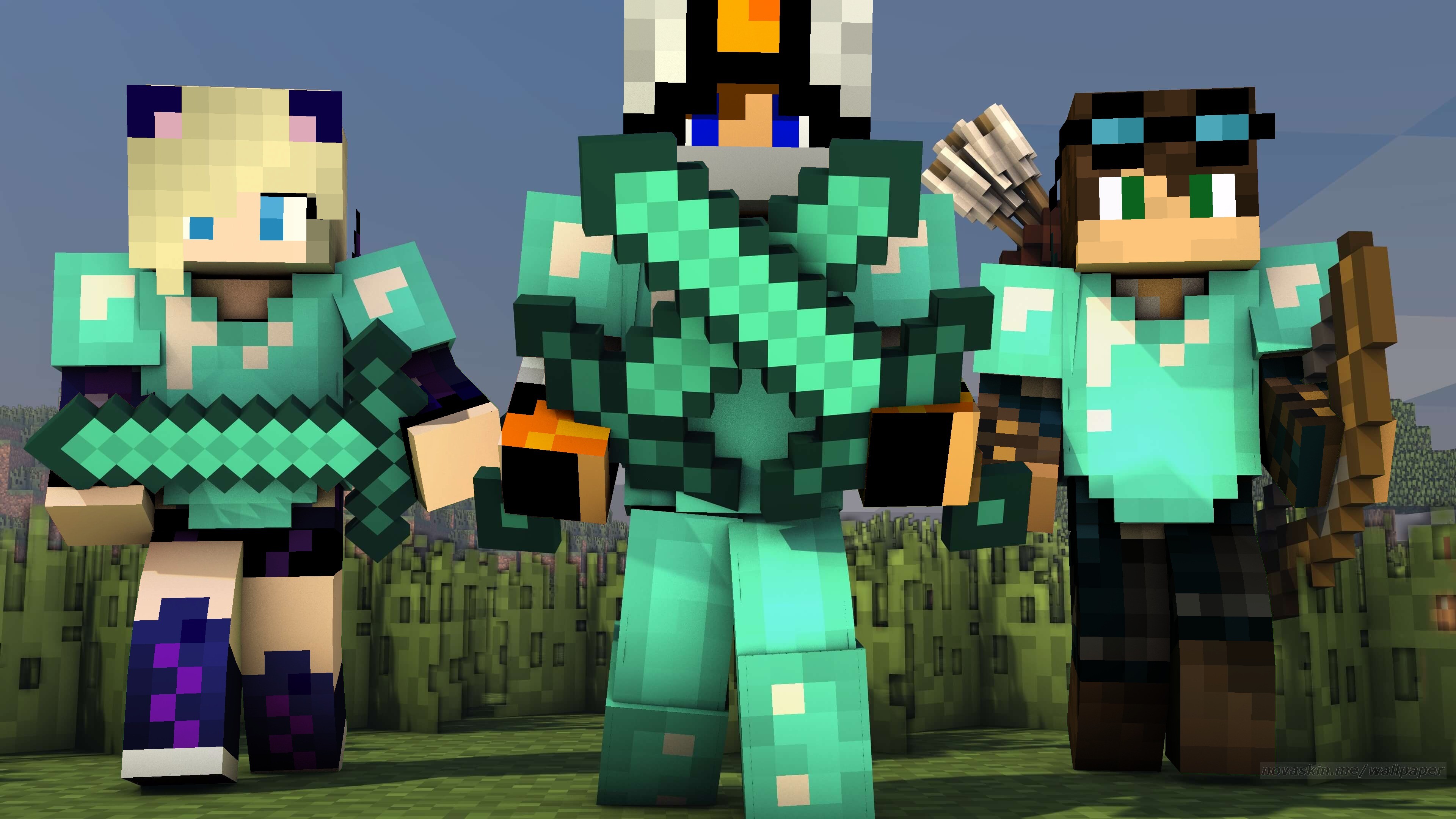 Minecraft, Novaskin, Armatura di diamante, Spada di diamante, 4K 2160p, sfondo desktop