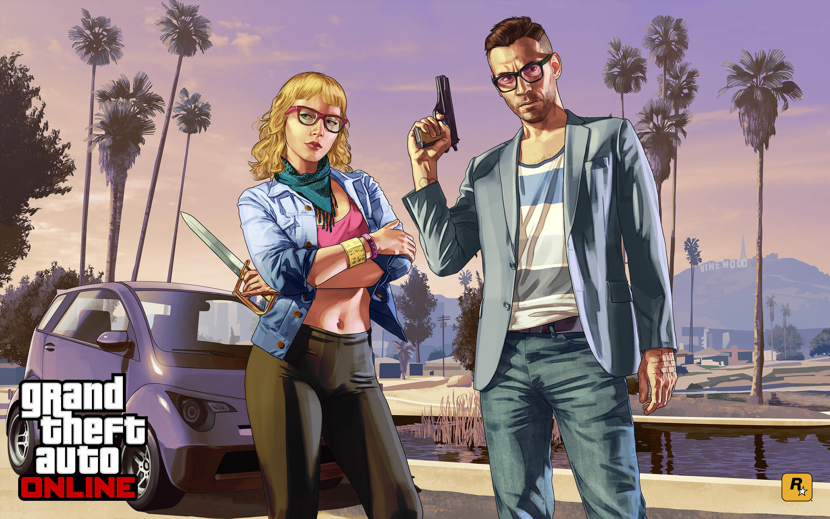 GTA Online, Coppia, Pistola, Palme, 2880x1800, sfondo per PC