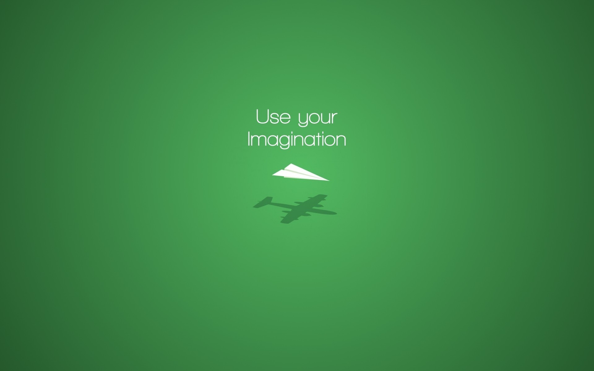 Use your imagination, Aeroplanino di carta, Ombra di aereo, Sfondo verde, Minimalista, wallpaper desktop