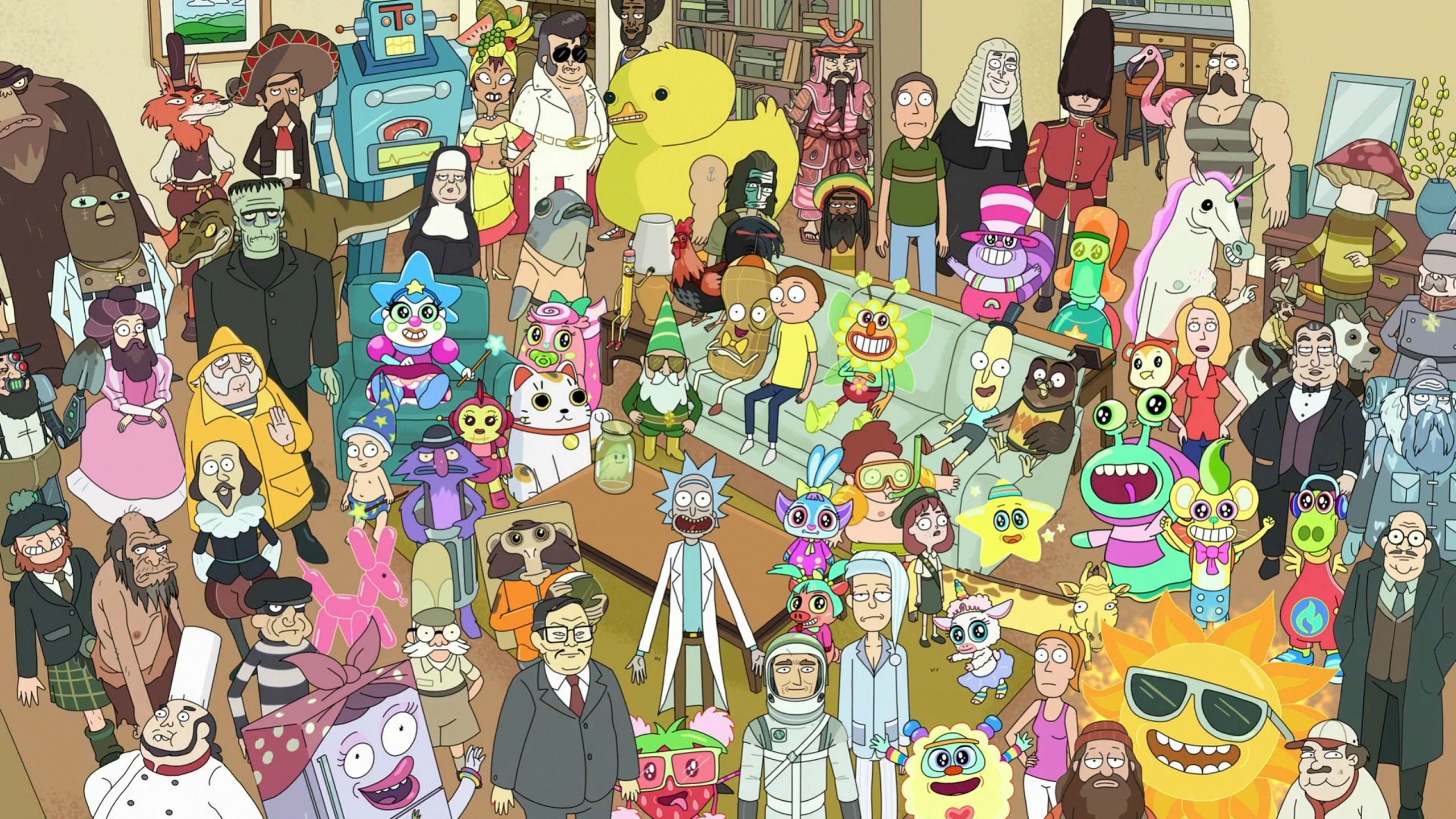 Rick and Morty, Personaggi, Folla, Cartone animato, Full HD, sfondo per PC