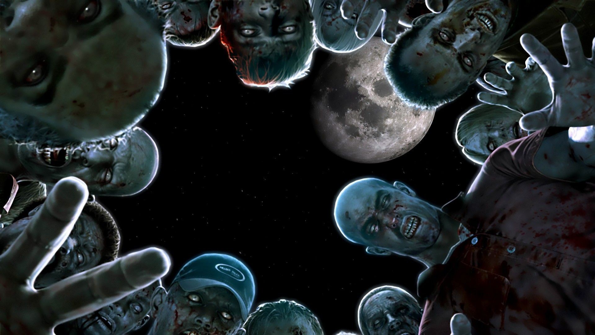 Zombi, Orda, Luna, Vista dal basso, Notte, Full HD, sfondo desktop