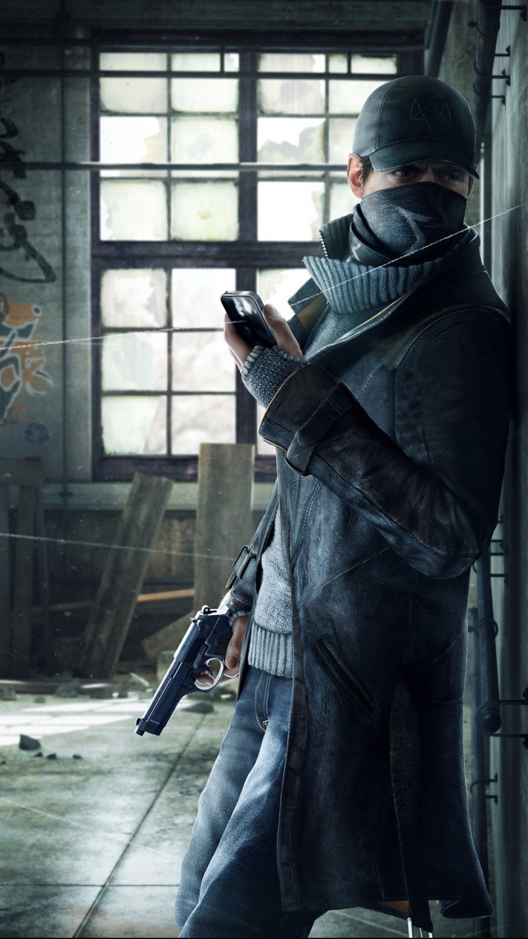 Aiden Pearce, Watch Dogs, Finestra, Pistola, Full HD, sfondo verticale per cellulare