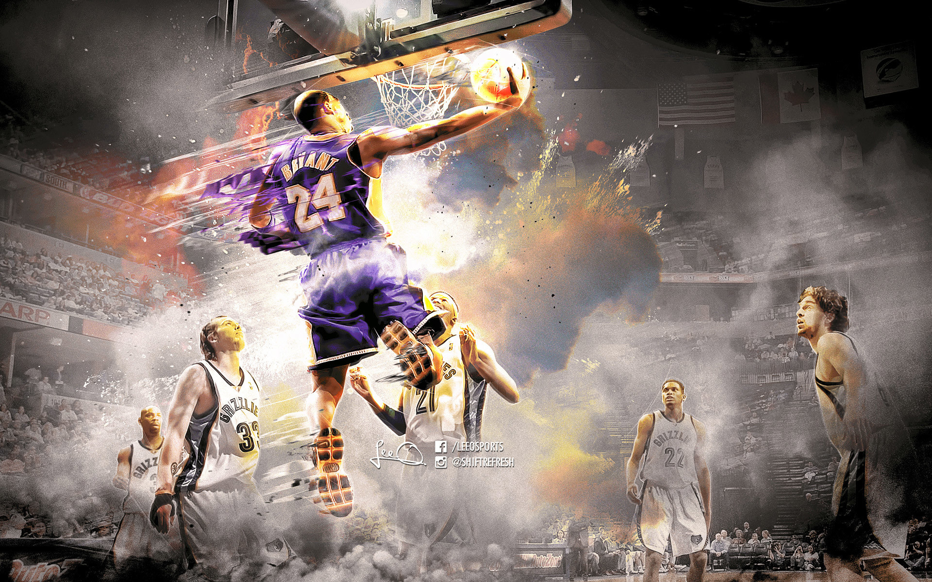 Kobe Bryant, Los Angeles Lakers, Schiacciata, Pallacanestro, Arte digitale, wallpaper 1920x1200