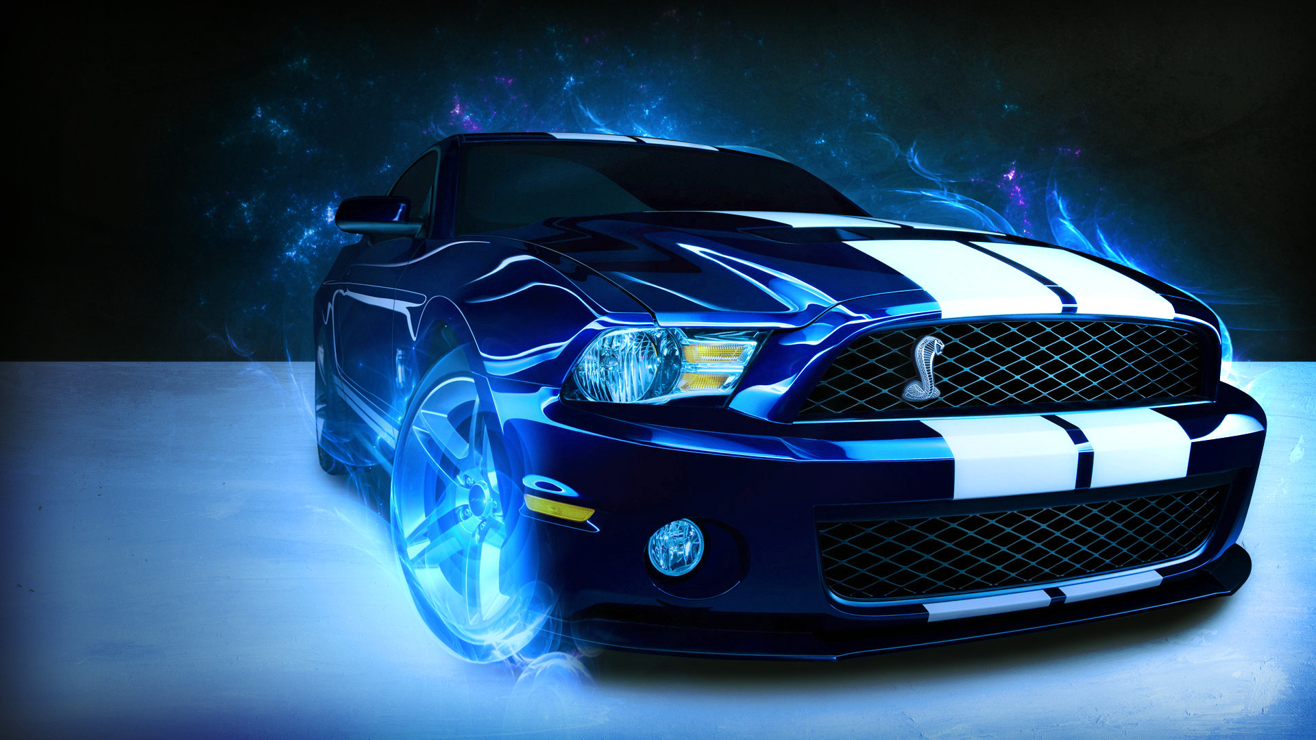 Ford Mustang Shelby GT500, Auto sportiva, Blu, Neon, Full HD, sfondo desktop