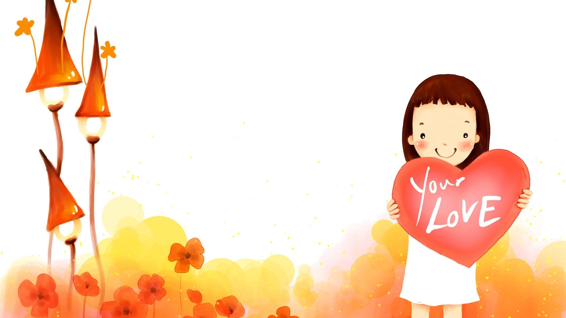 Bambina, Cuore, Illustrazione, Love, Full HD 1080p, sfondo desktop