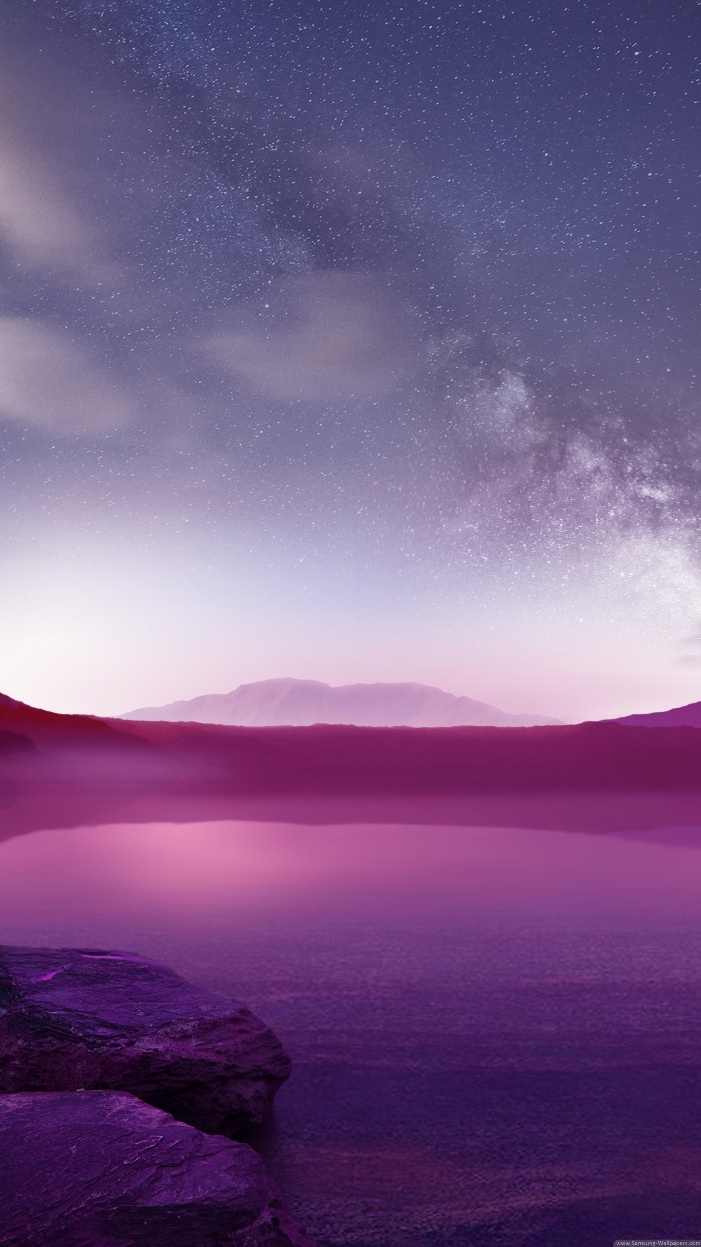 Lago, Via Lattea, Viola, Notte, Montagne, sfondo Android