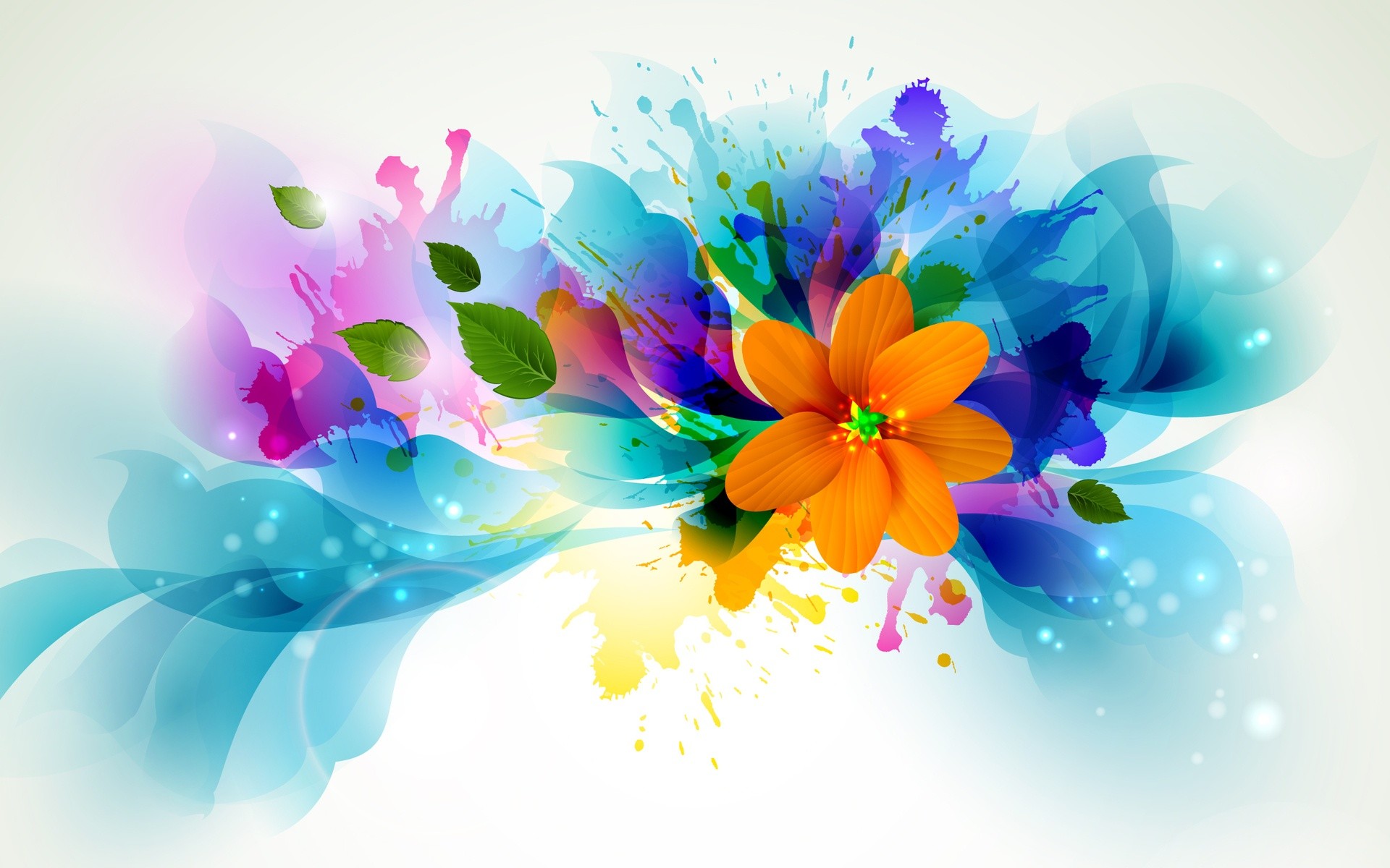 Fiore arancione, Schizzi di colore, Illustrazione, Sfondo bianco, wallpaper desktop Full HD