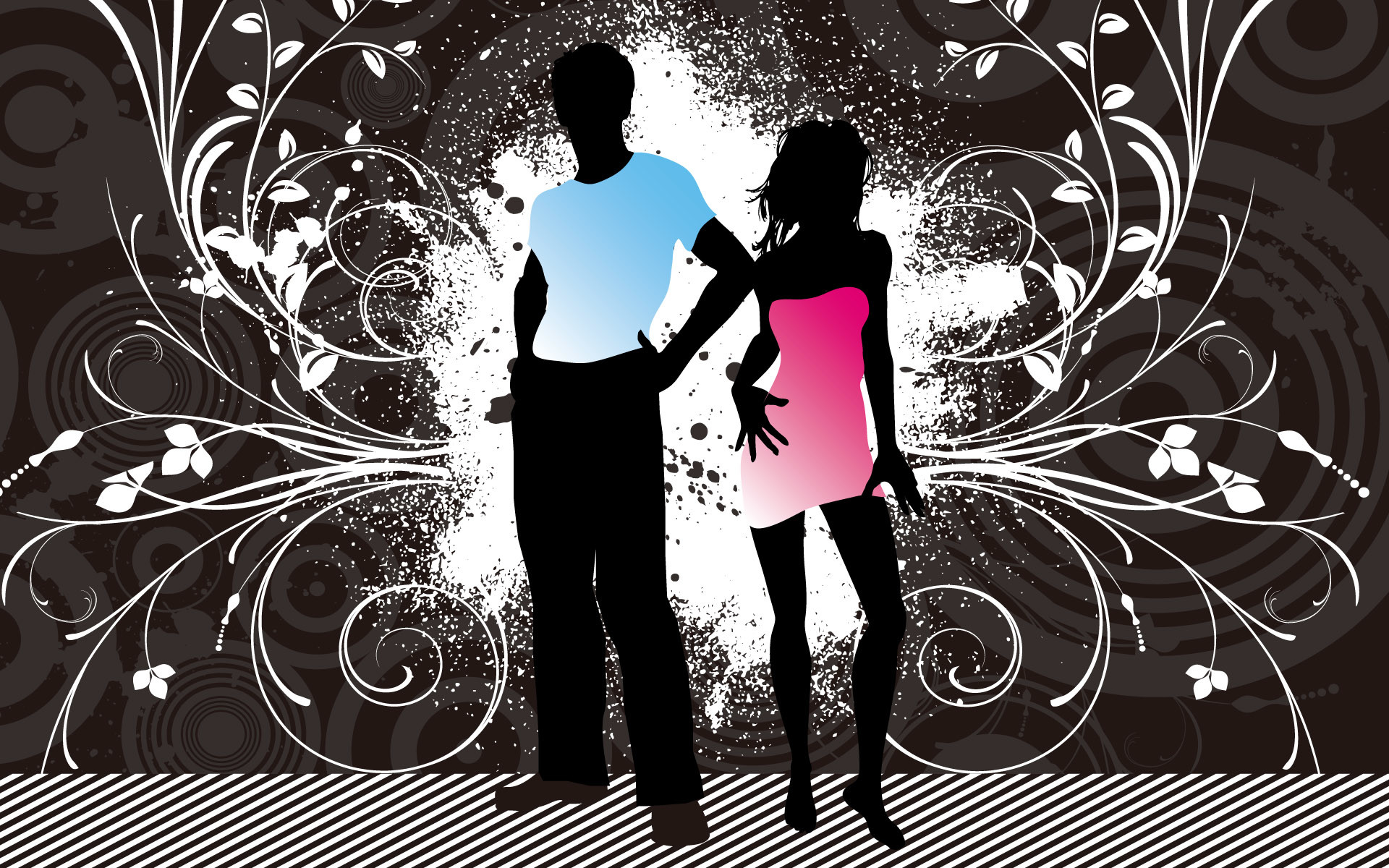 Coppia, Silhouette, Motivi floreali, Illustrazione vettoriale, 1920x1200, sfondo MacBook Pro