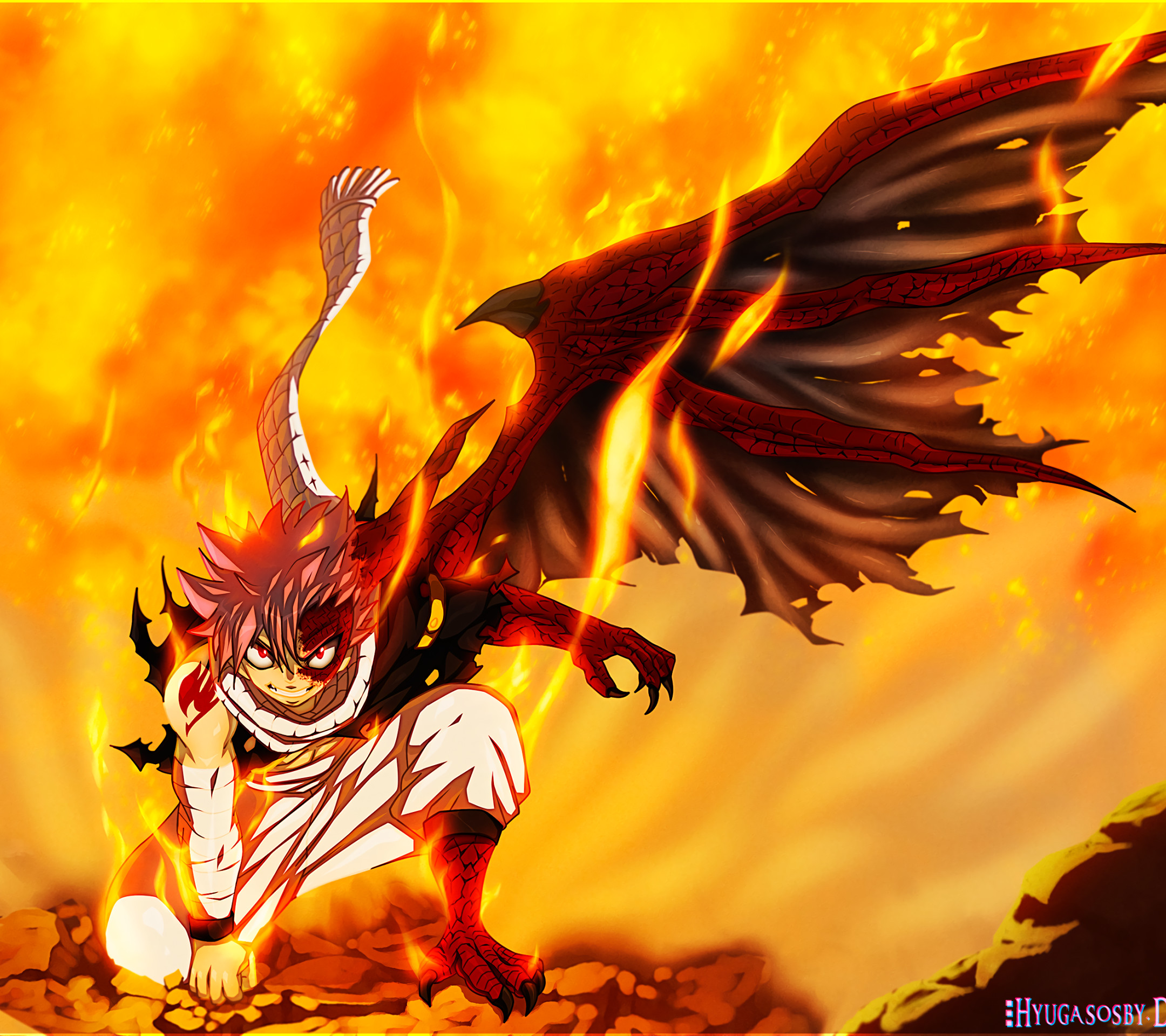Natsu Dragneel, Igneel, Fairy Tail, Drago, Fiamme, Full HD, schermata di blocco iPad