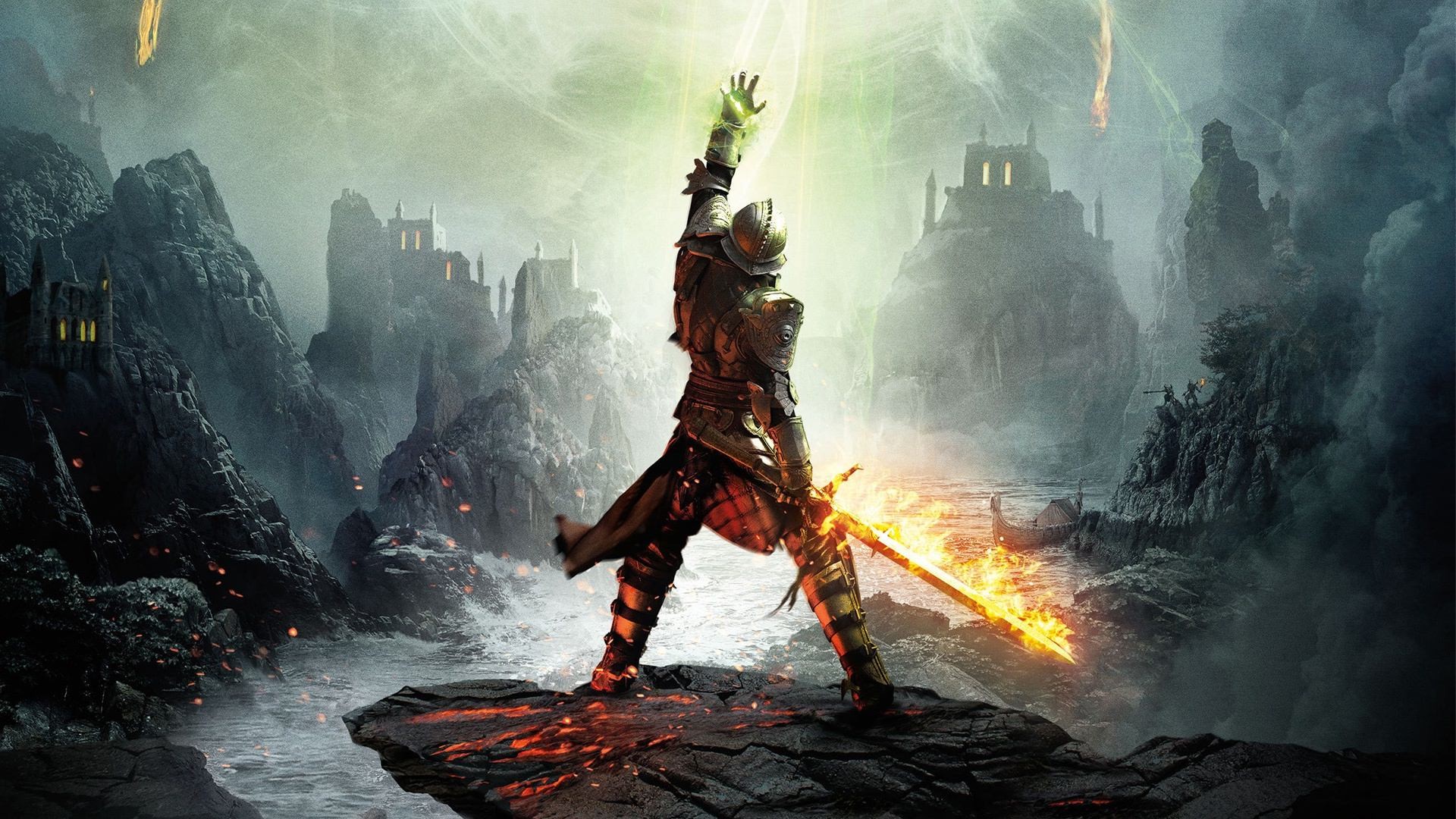 Dragon Age: Inquisition, Inquisitore, Spada infuocata, Rovine, Full HD, wallpaper per computer