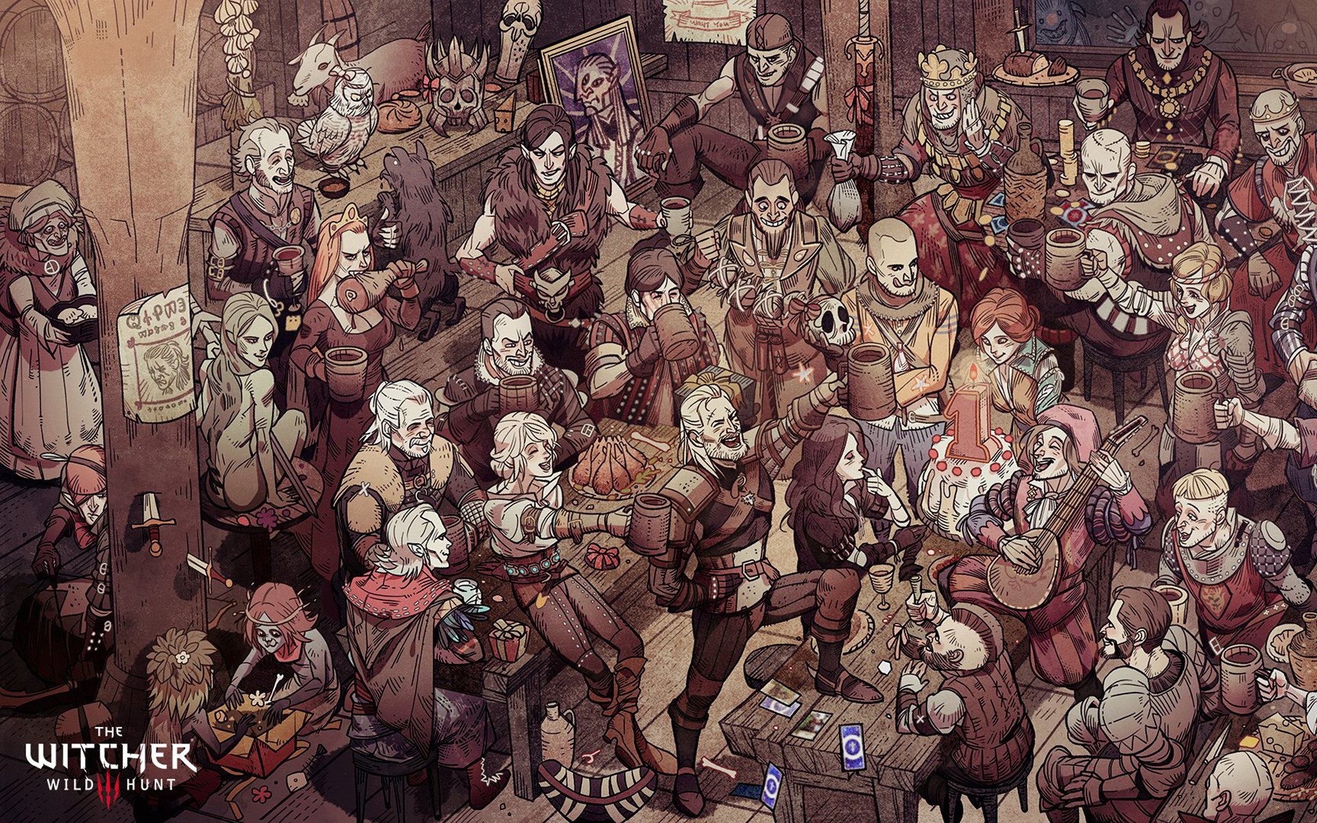 The Witcher 3: Wild Hunt, Taverna, Illustrazione, Personaggi, 1920x1200, sfondo MacBook Pro