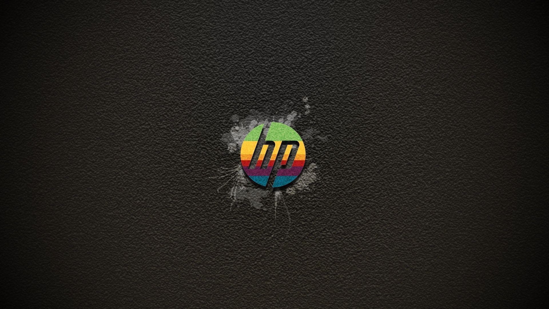 Logo HP, Arcobaleno, Schizzi, Sfondo scuro, 16:9 Full HD, wallpaper widescreen