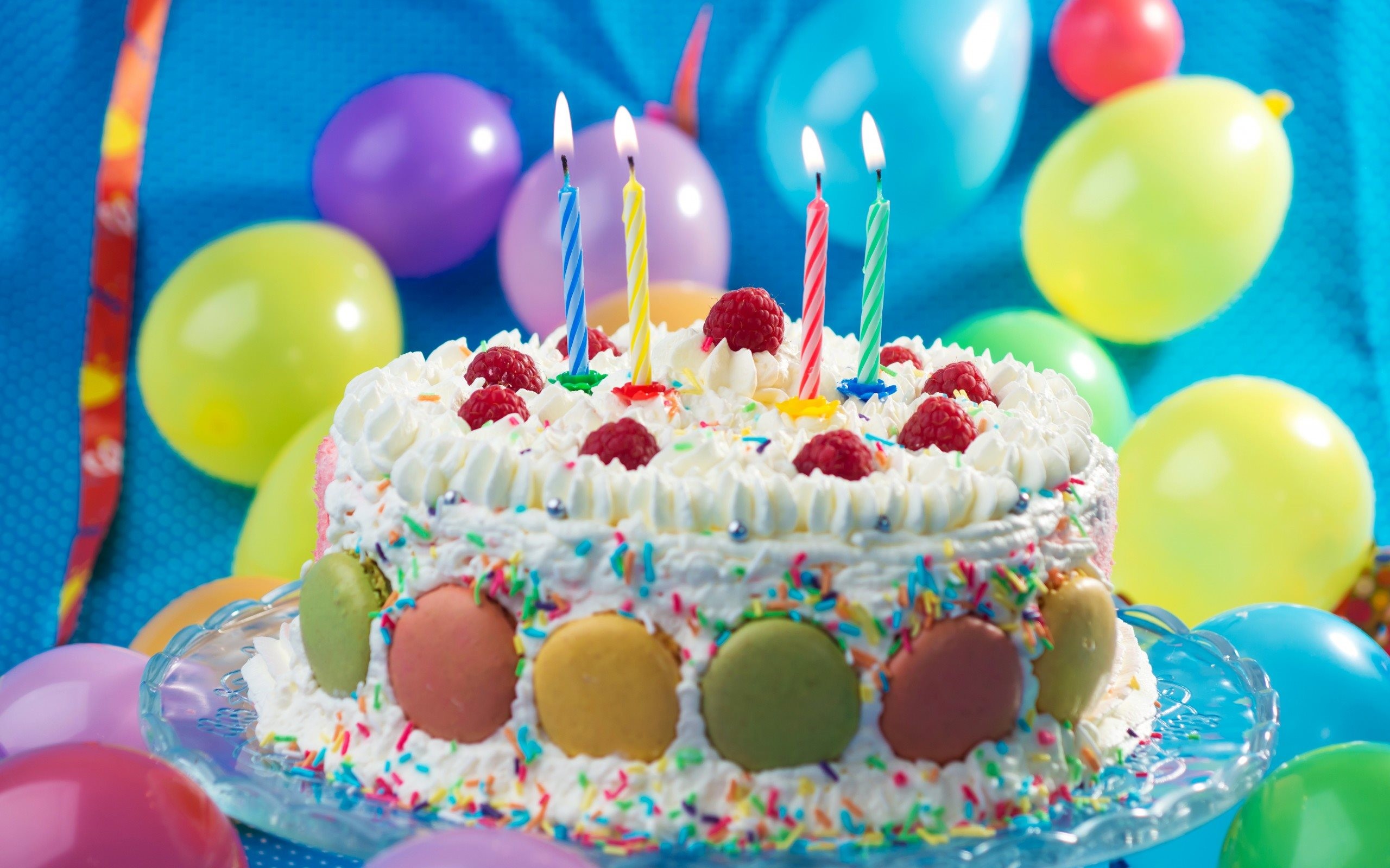 Torta di compleanno, Candeline, Palloncini, Macarons, 2560x1600, sfondo per PC