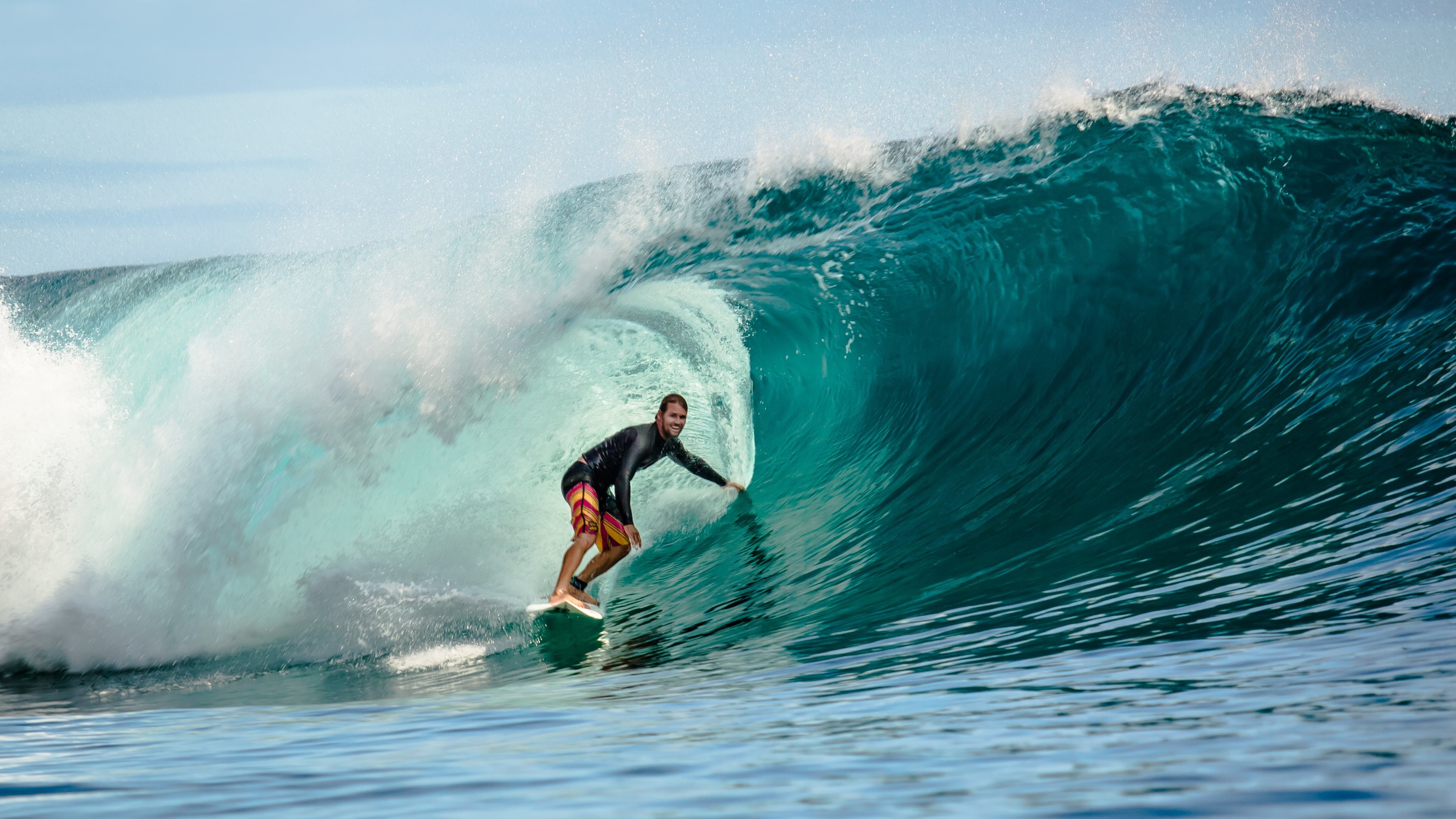 Surfista, Onda tubolare, Verde acqua, 3840x2160, sfondo per PC