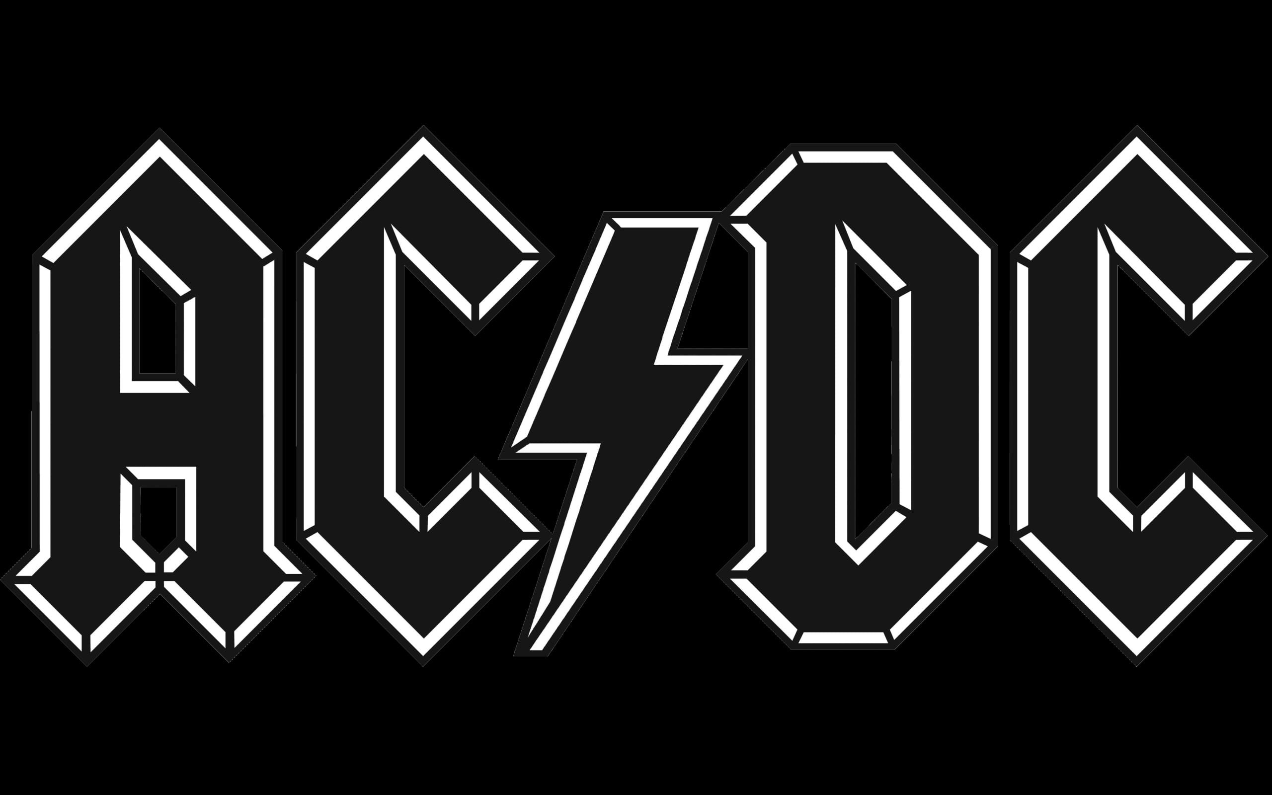 Logo AC/DC, AC/DC, Bianco e nero, Minimalista, 16:10 2K, sfondo widescreen