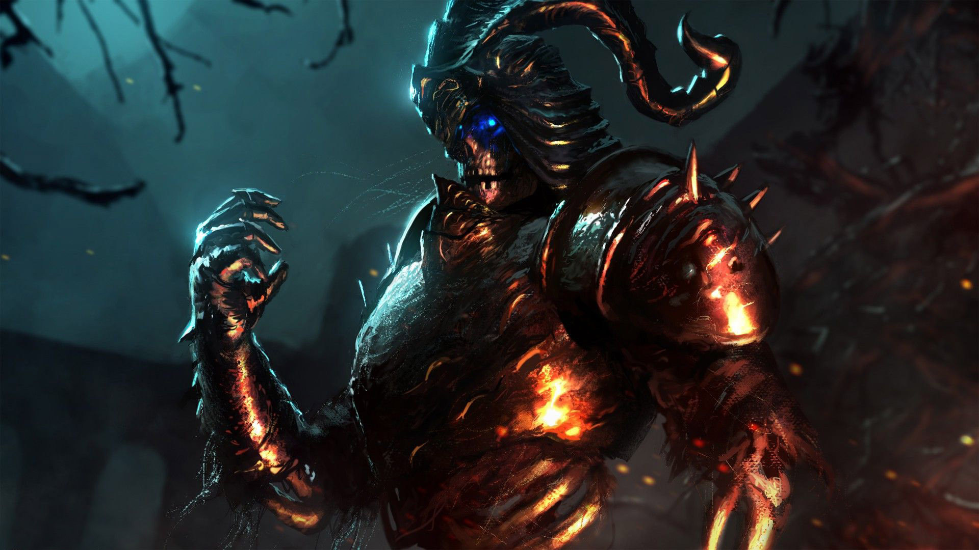 Guerriero corazzato, Lava, Fantasy oscuro, Full HD, wallpaper desktop