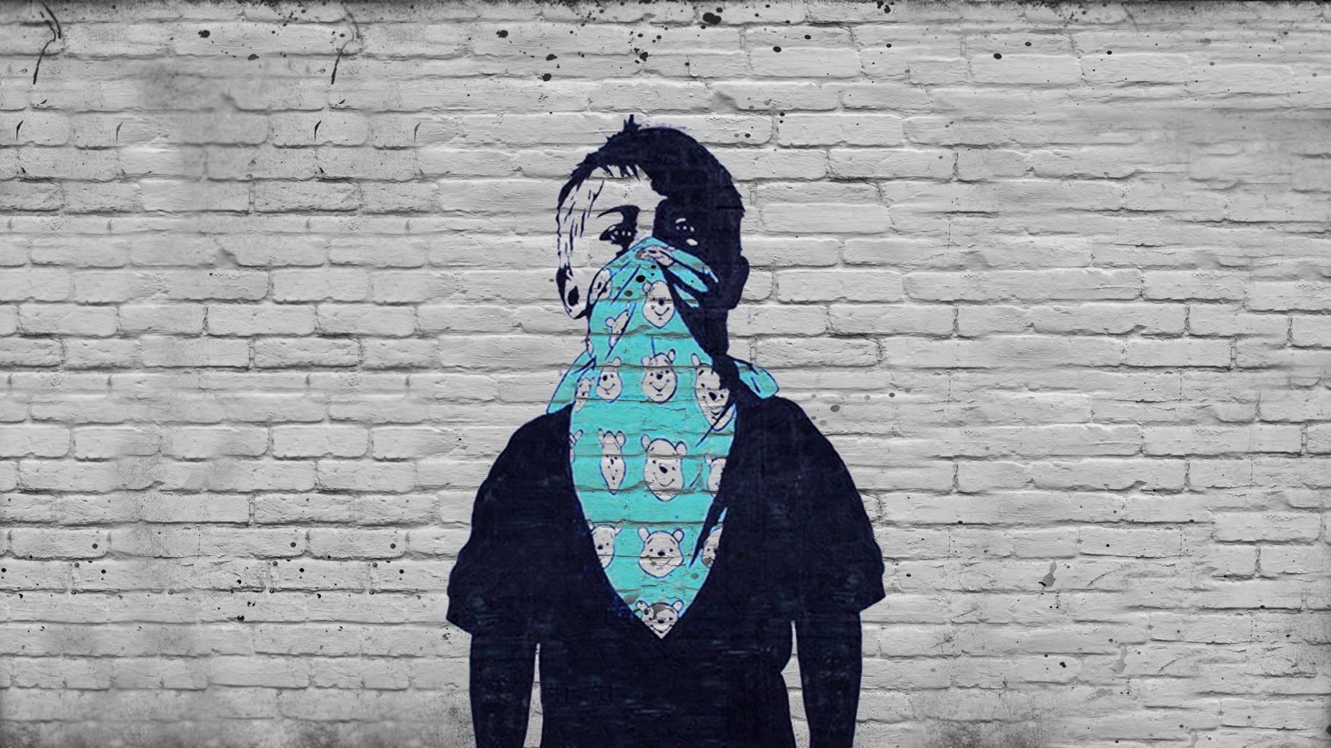 Bandana, Muro di mattoni, Stencil, 16:9 Full HD, sfondo widescreen