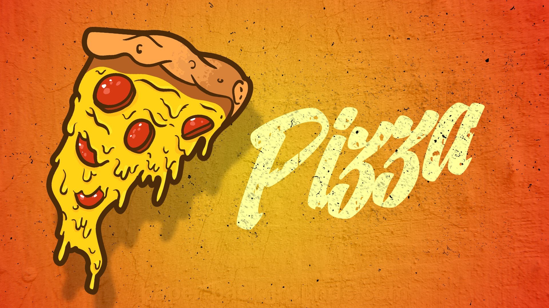 Fetta di pizza, Illustrazione, Scritta Pizza, Arancione, 1920x1080, immagine di sfondo
