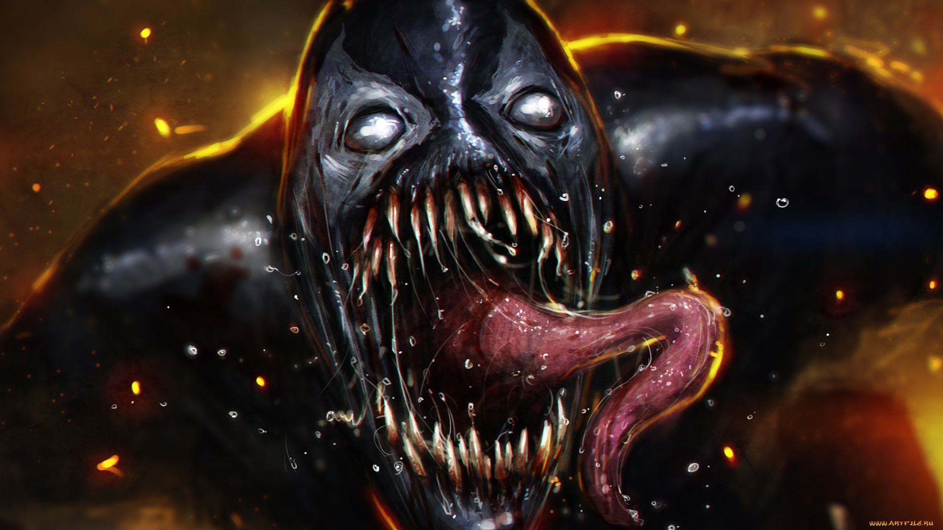 Venom, Lingua, Zanne, Fuoco, Full HD, sfondo desktop