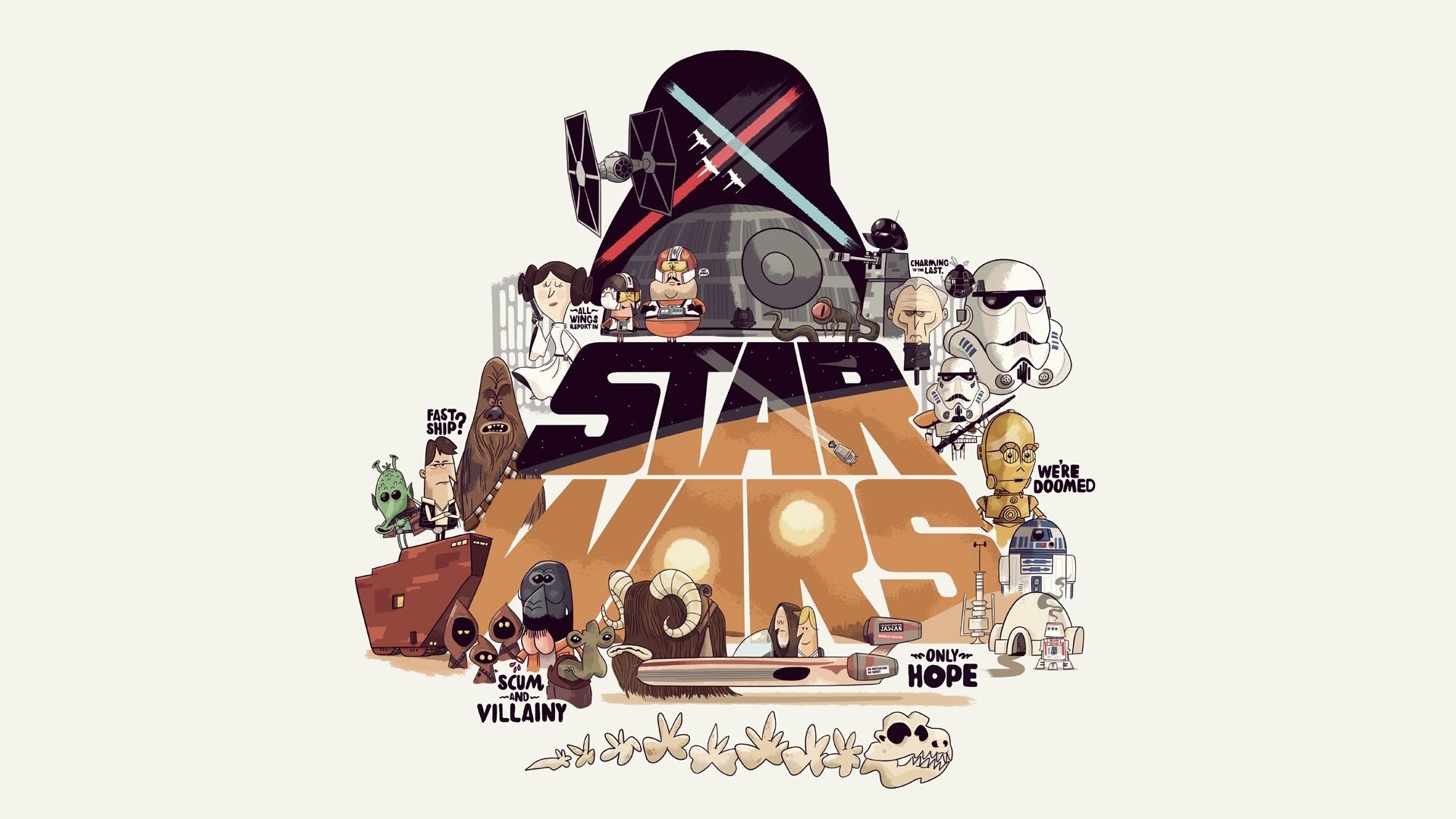 Star Wars, Logo, Illustrazione, Stormtrooper, Darth Vader, 1920x1080, wallpaper desktop