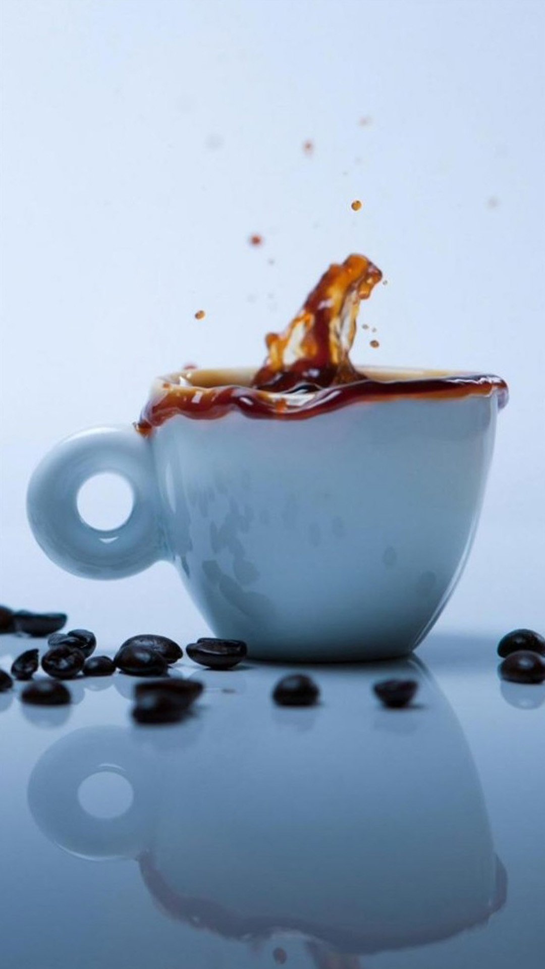Tazzina di caffè, Schizzo, Chicchi di caffè, Azzurro, sfondo per iPhone e Android