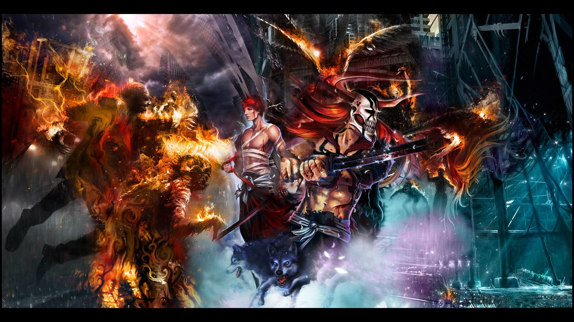 Bleach, Renji Abarai, Personaggi, Fiamme, Full HD, sfondo desktop
