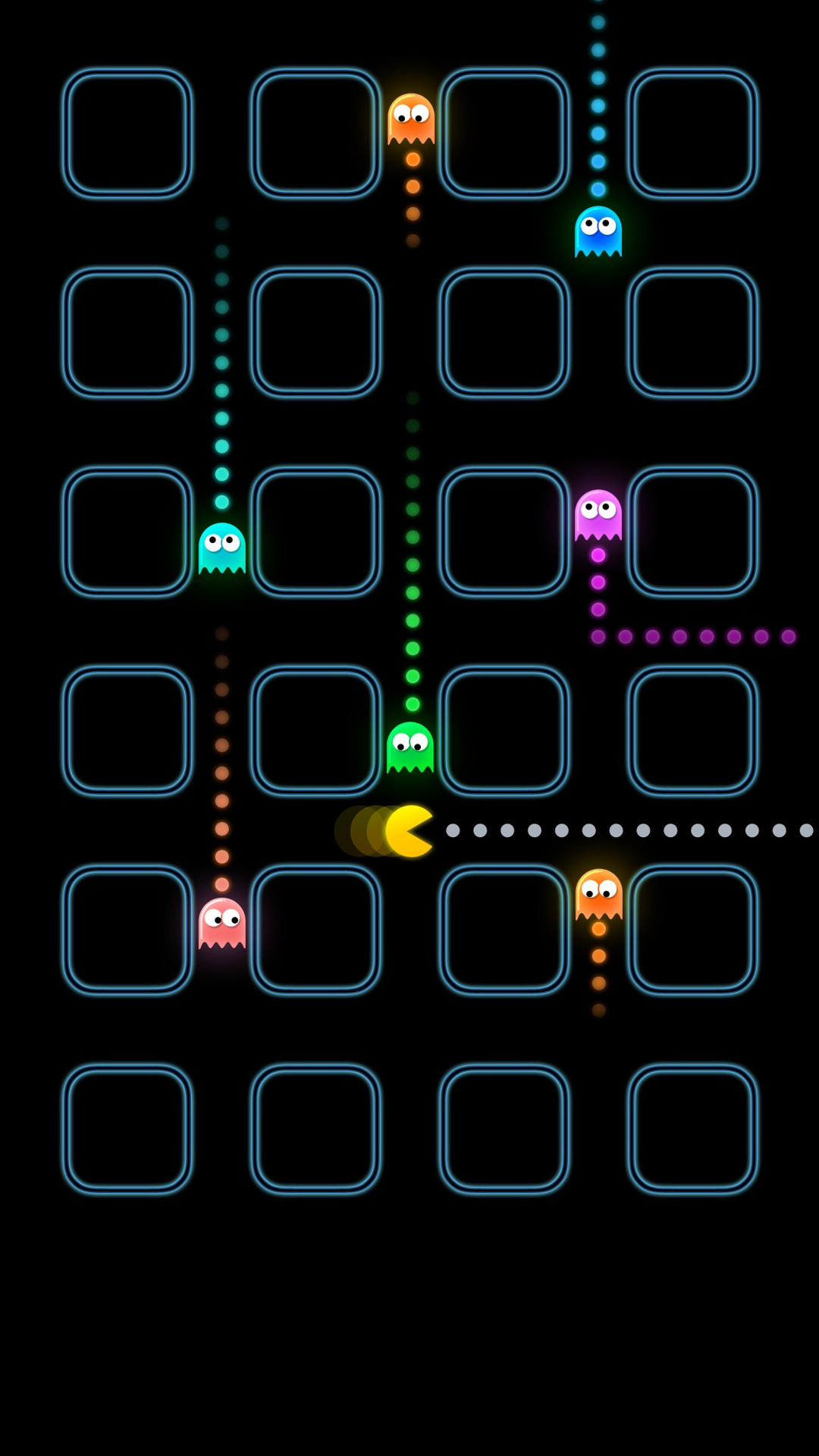Pac-Man, Labirinto, Fantasmi, Verticale, Sfondo nero, Full HD, wallpaper per smartphone