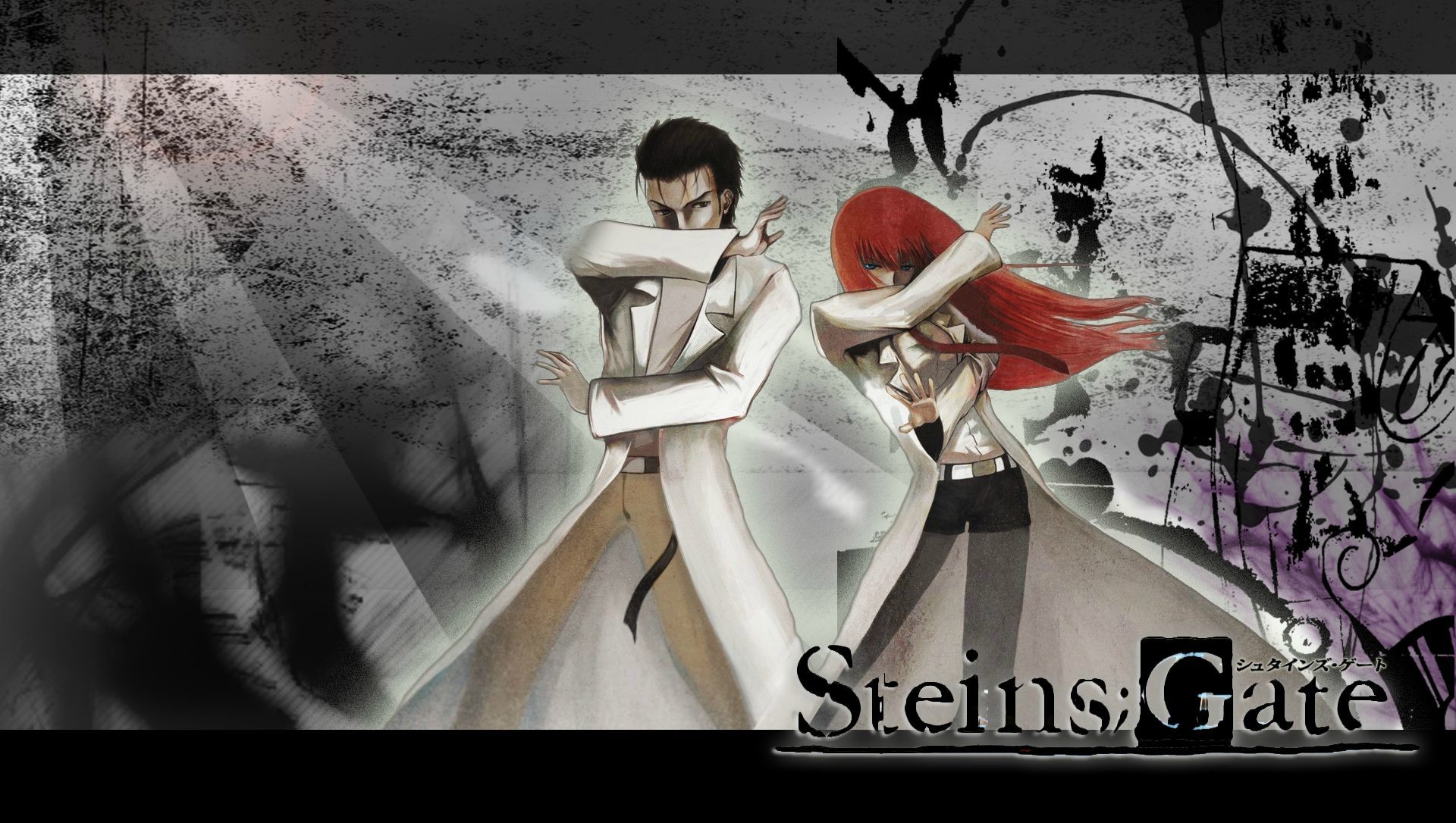Rintaro Okabe, Kurisu Makise, Steins;Gate, Grunge, Bianco e nero, sfondo desktop Full HD