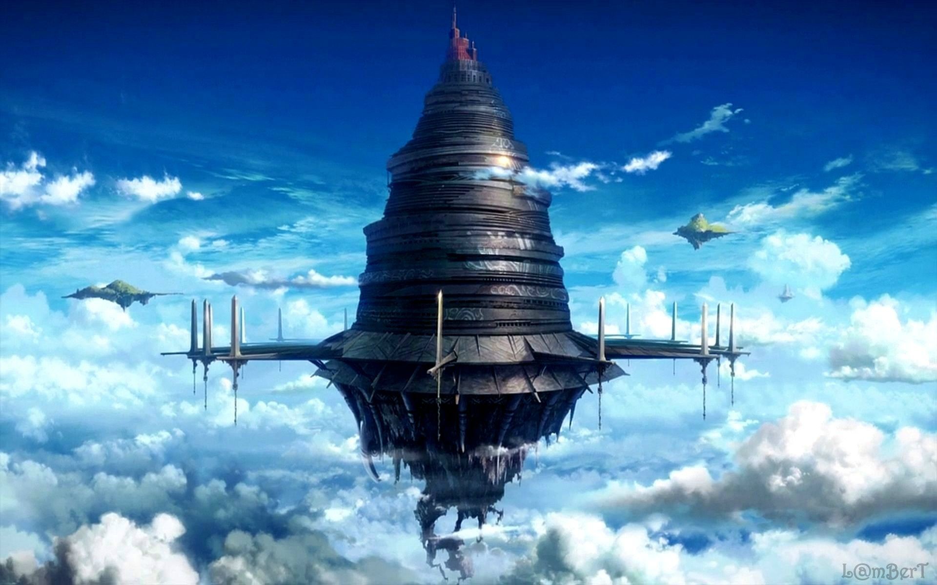 Aincrad, Sword Art Online, Castello volante, Nuvole, 1920x1200, sfondo per PC
