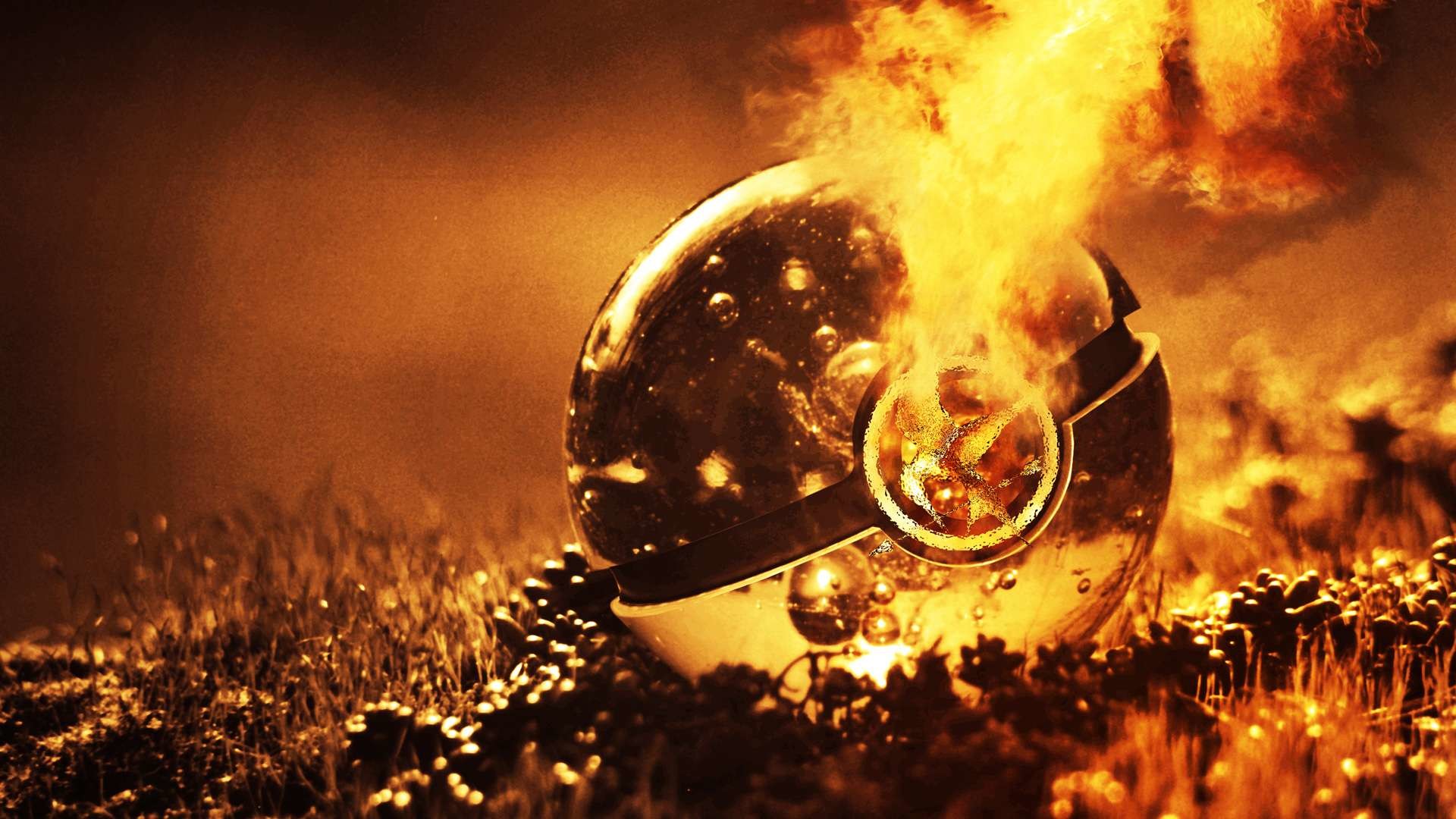 Poké Ball, Pokémon, Fiamme, Sfera di vetro, Full HD, sfondo Windows 11