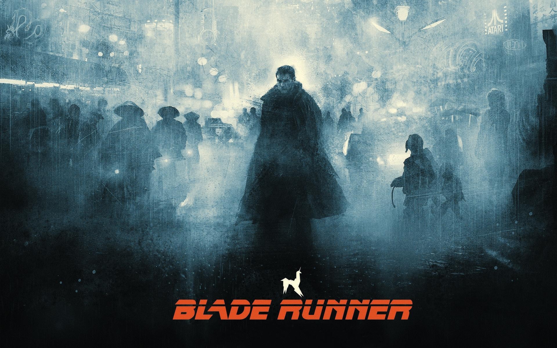 Blade Runner, Folla, Pioggia, Nebbia, Noir, 16:10 Full HD, sfondo widescreen