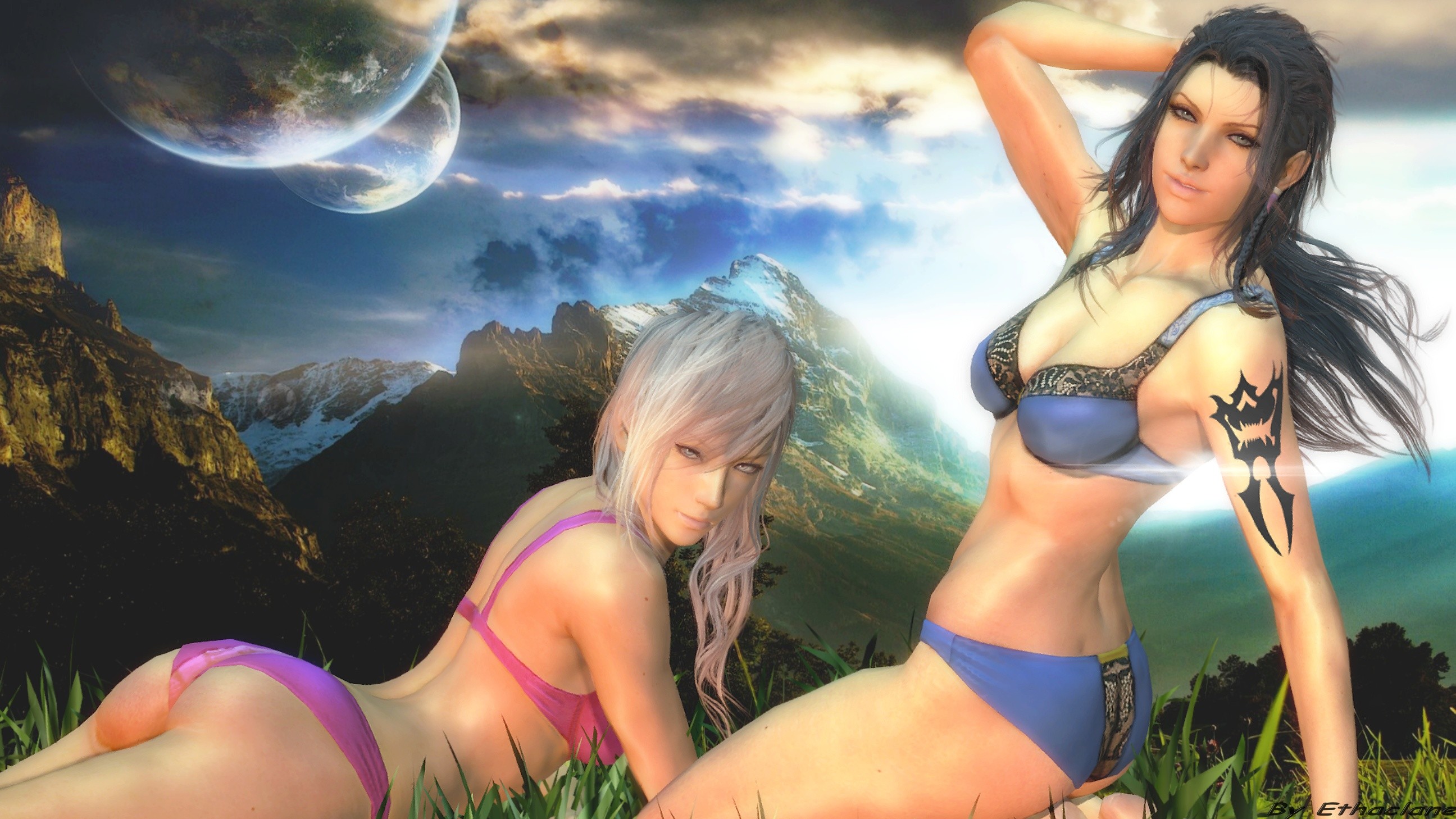 Lightning, Final Fantasy XIII, Bikini, Montagne, 2K, sfondo per PC e portatile