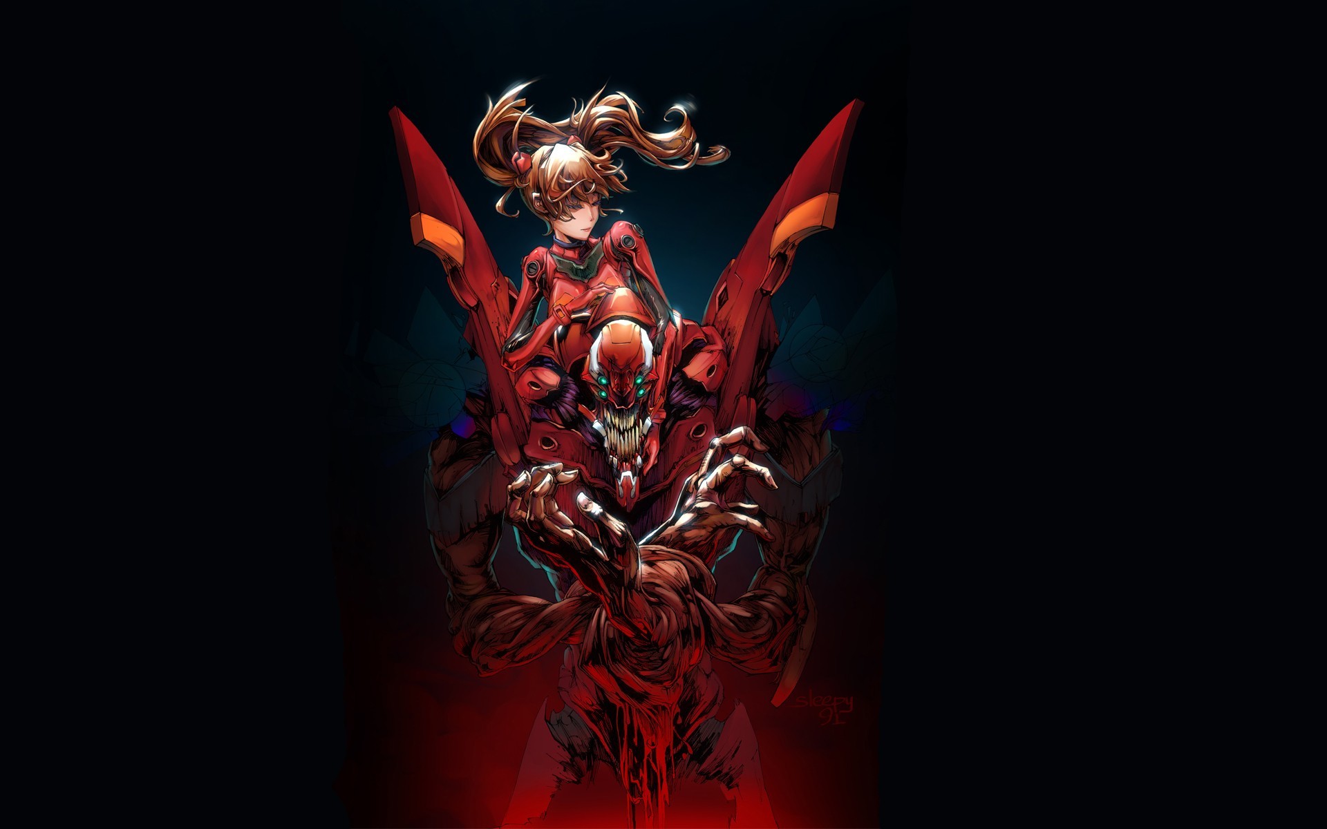 Asuka Langley Soryu, Evangelion Unità-02, Neon Genesis Evangelion, Rosso, sfondo 16:10 Full HD