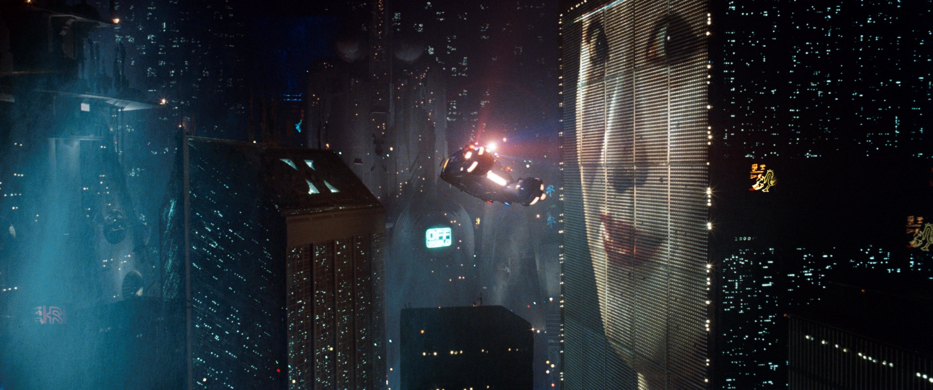 Blade Runner, Los Angeles 2019, Spinner, Grattacieli, Pubblicità geisha, Notte, wallpaper ultrawide