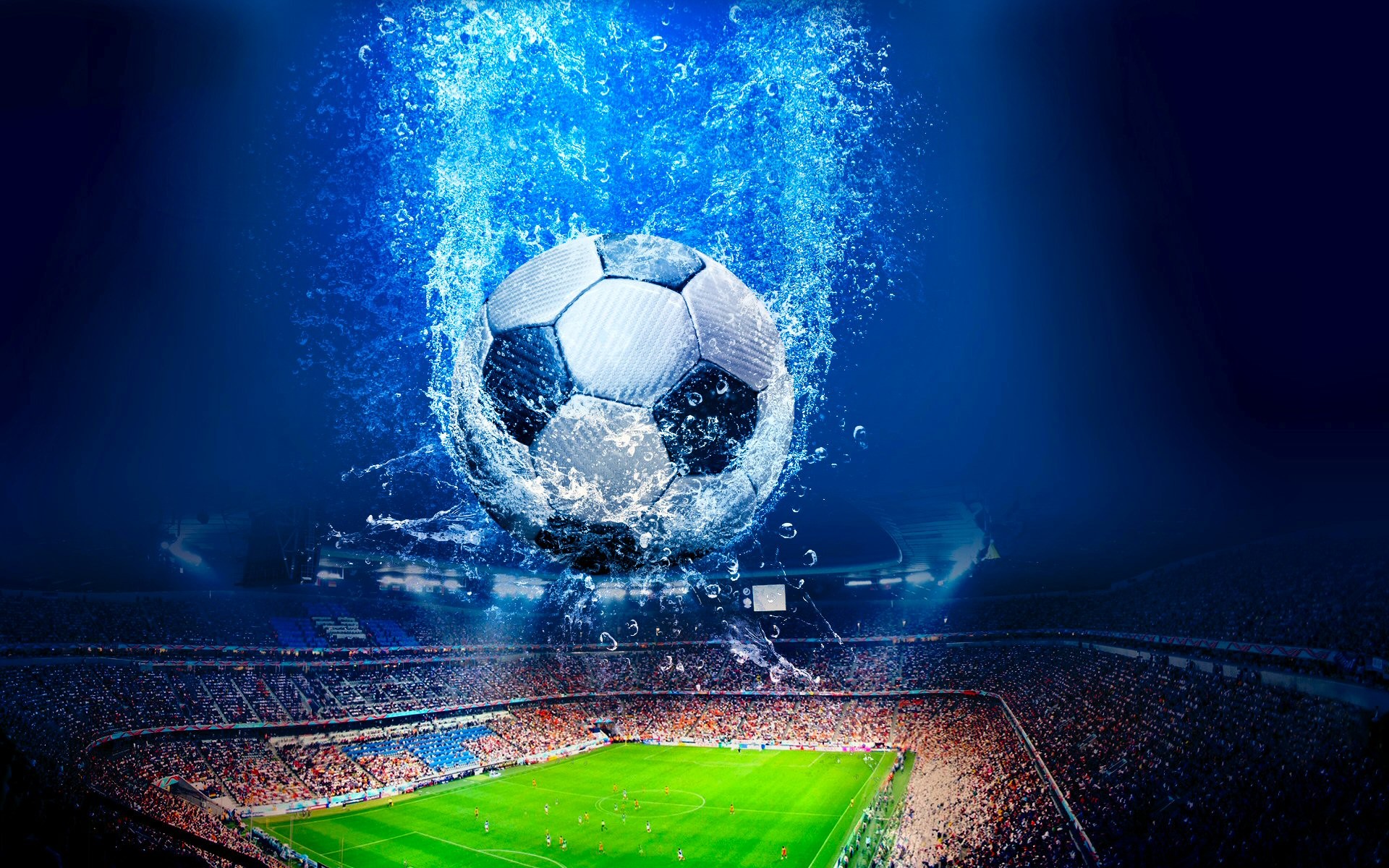Pallone da calcio, Acqua, Stadio, Arte digitale, 1920x1200, sfondo MacBook Pro