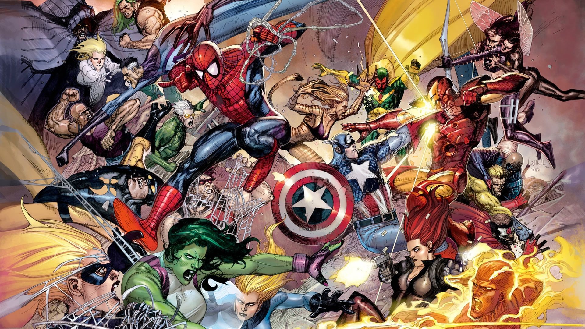 Spider-Man, Capitan America, She-Hulk, Marvel Comics, Battaglia, sfondo per portatile