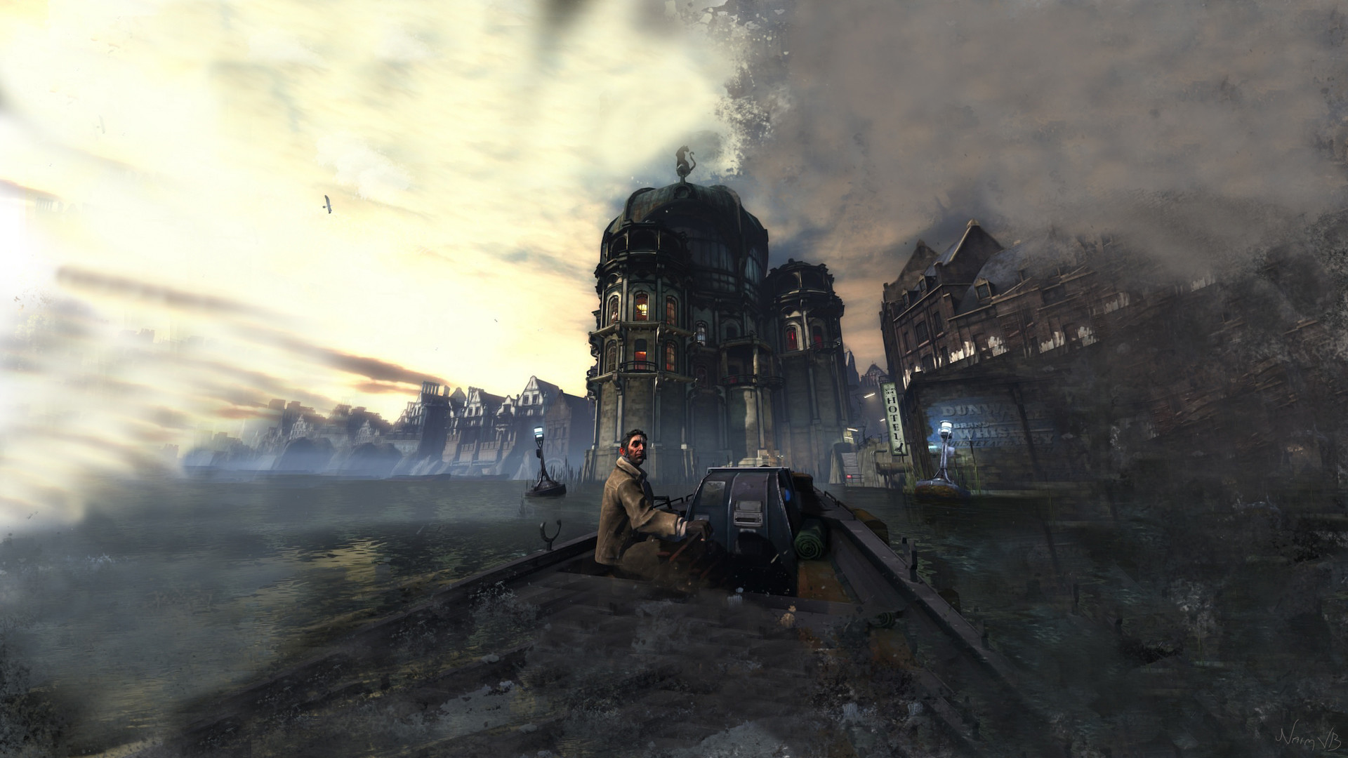 Dishonored, Dunwall, Edifici, Tramonto, Paesaggio urbano, 1920x1080, sfondo per PC