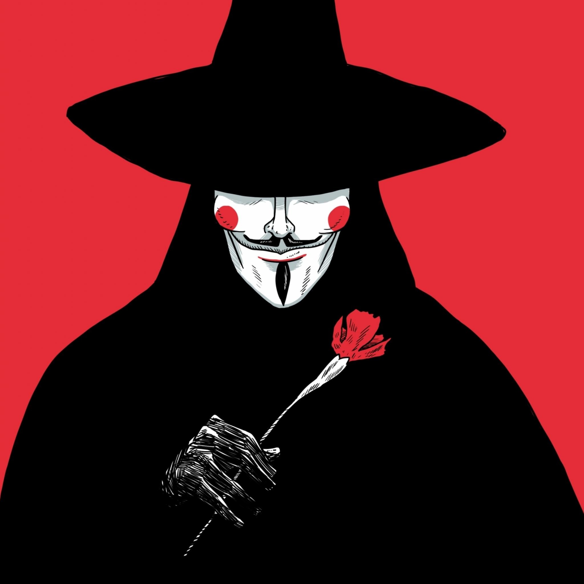V per Vendetta, V, Maschera di Guy Fawkes, Rosa rossa, Sfondo rosso, schermata Home iPad